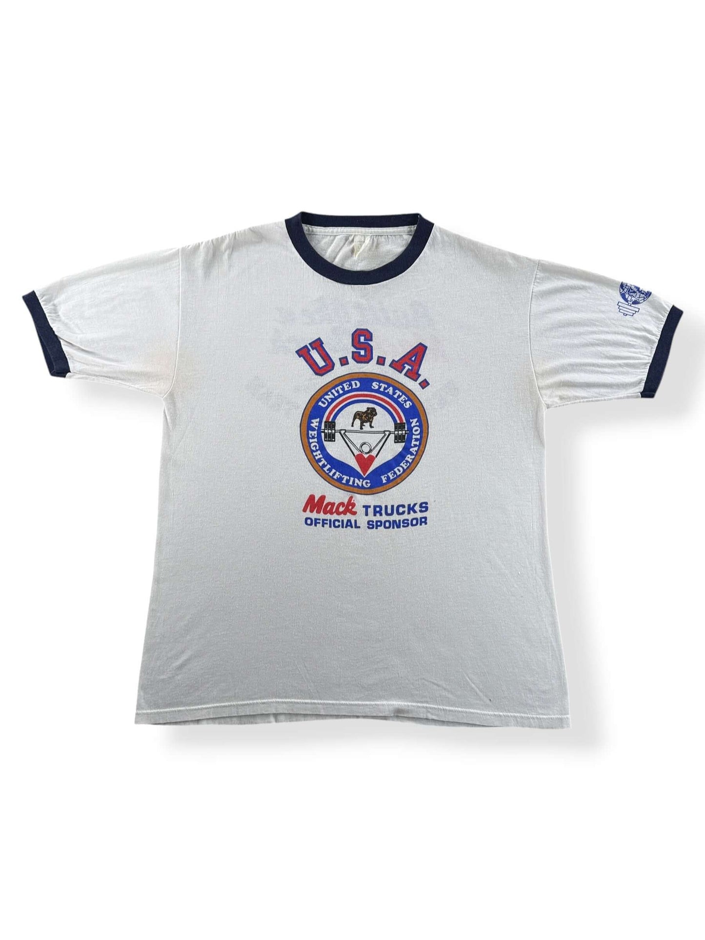 Front of Vintage Mack Truck Weightlifting Tee SZ XL (Fits L)