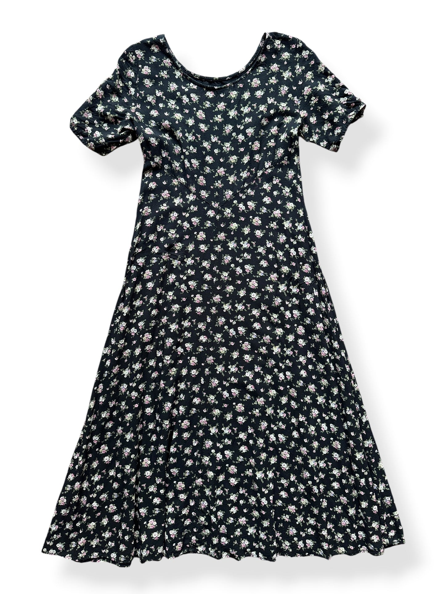 Back of Vintage 90s Black Floral Midi Dress SZ S