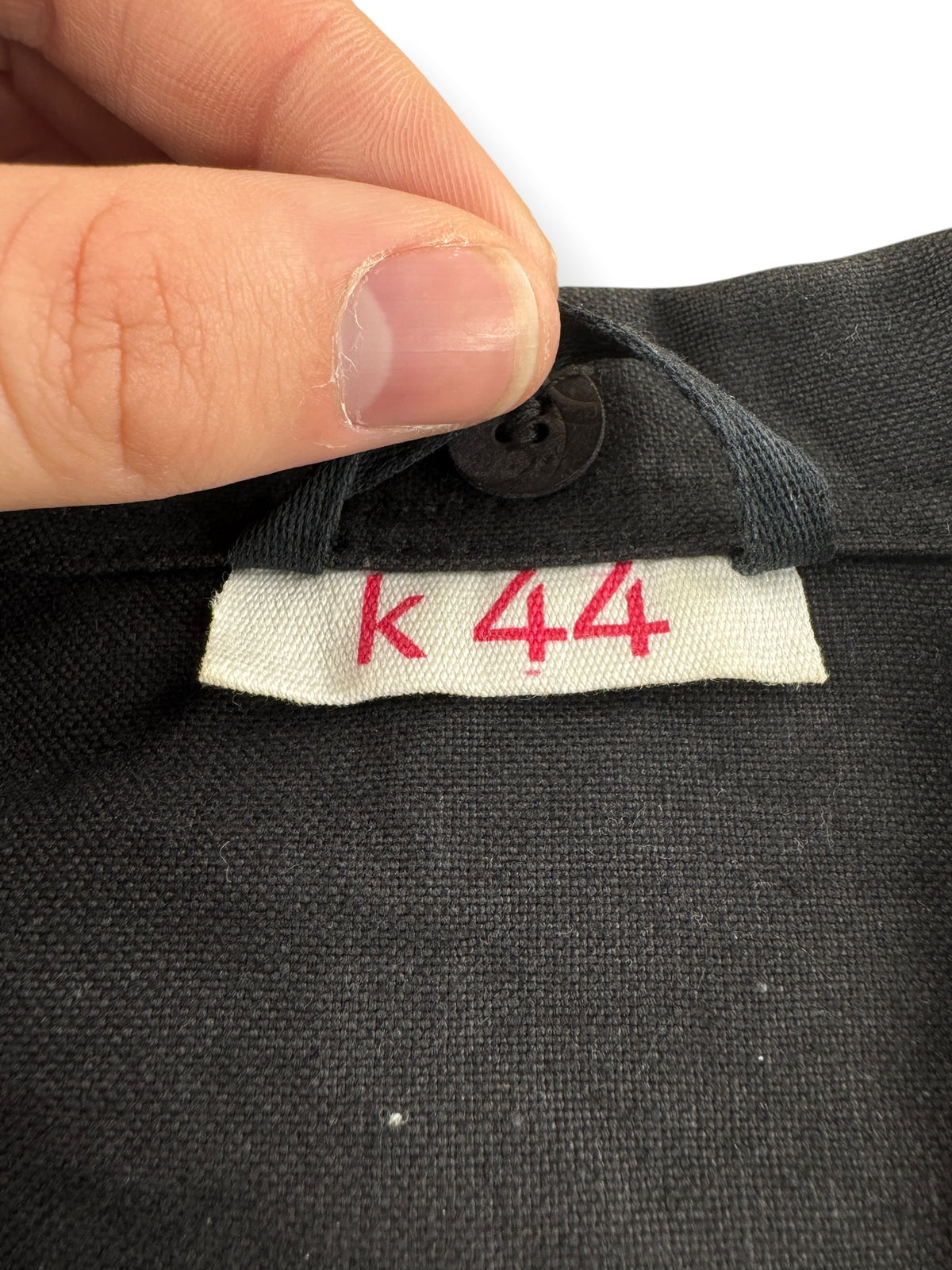 K44 label on Vintage Black Euro Military Top SZ M