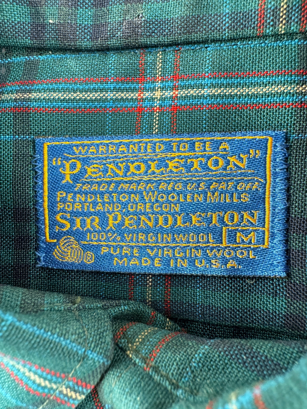 Tag on Vintage Sir Pendleton Green/Blue Plaid Button Down SZ M