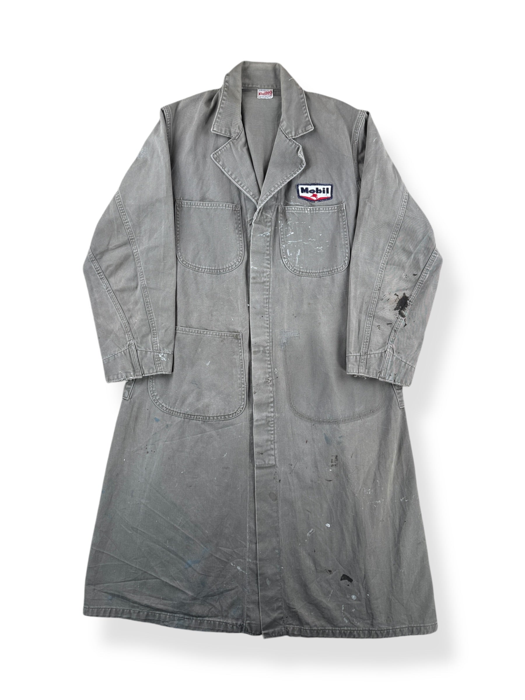 Front of Vintage Unitog Grey Repaired Shop Coat SZ M