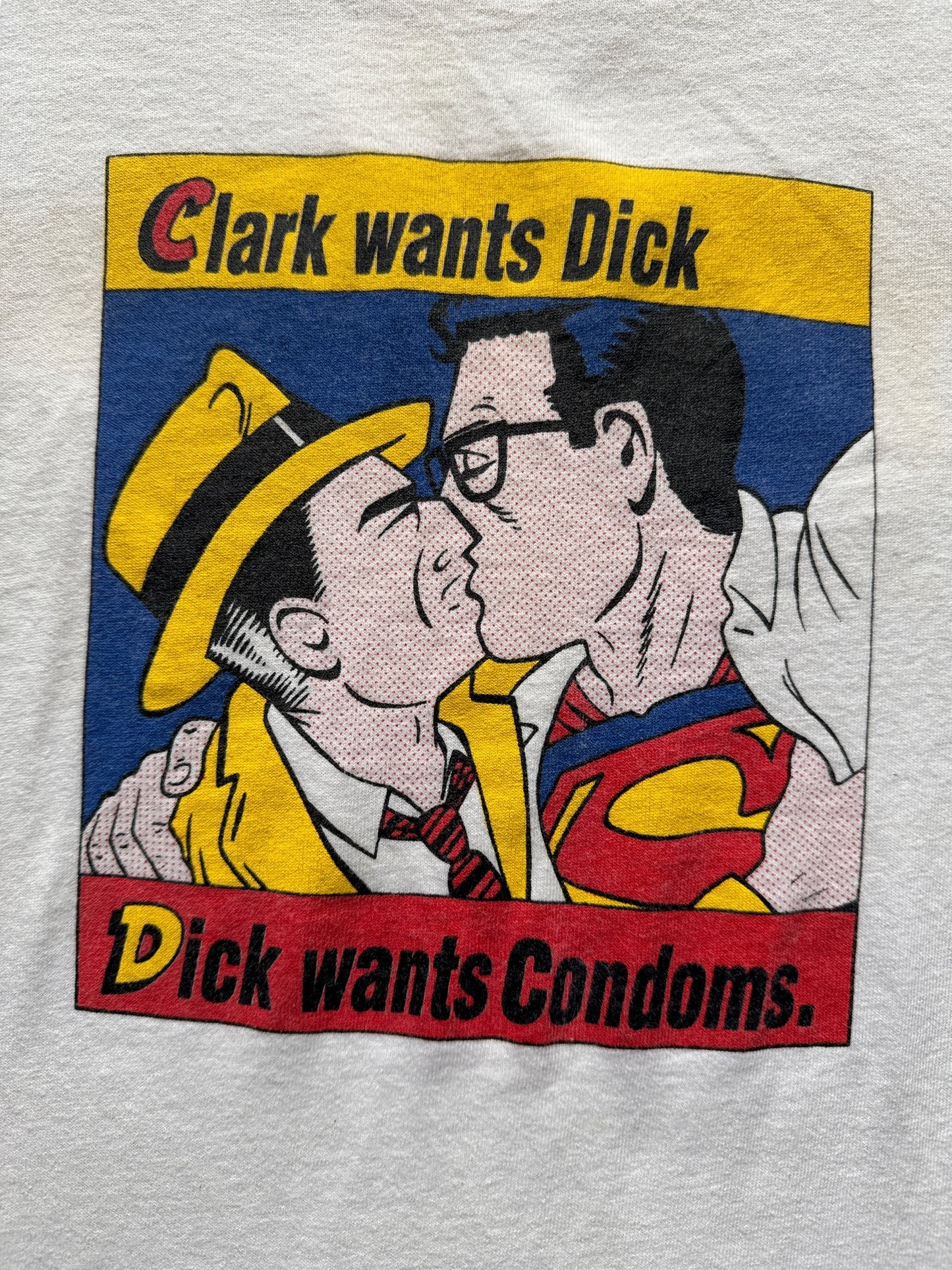 Front Graphic of Vintage Dick Wants Condoms Tee SZ S