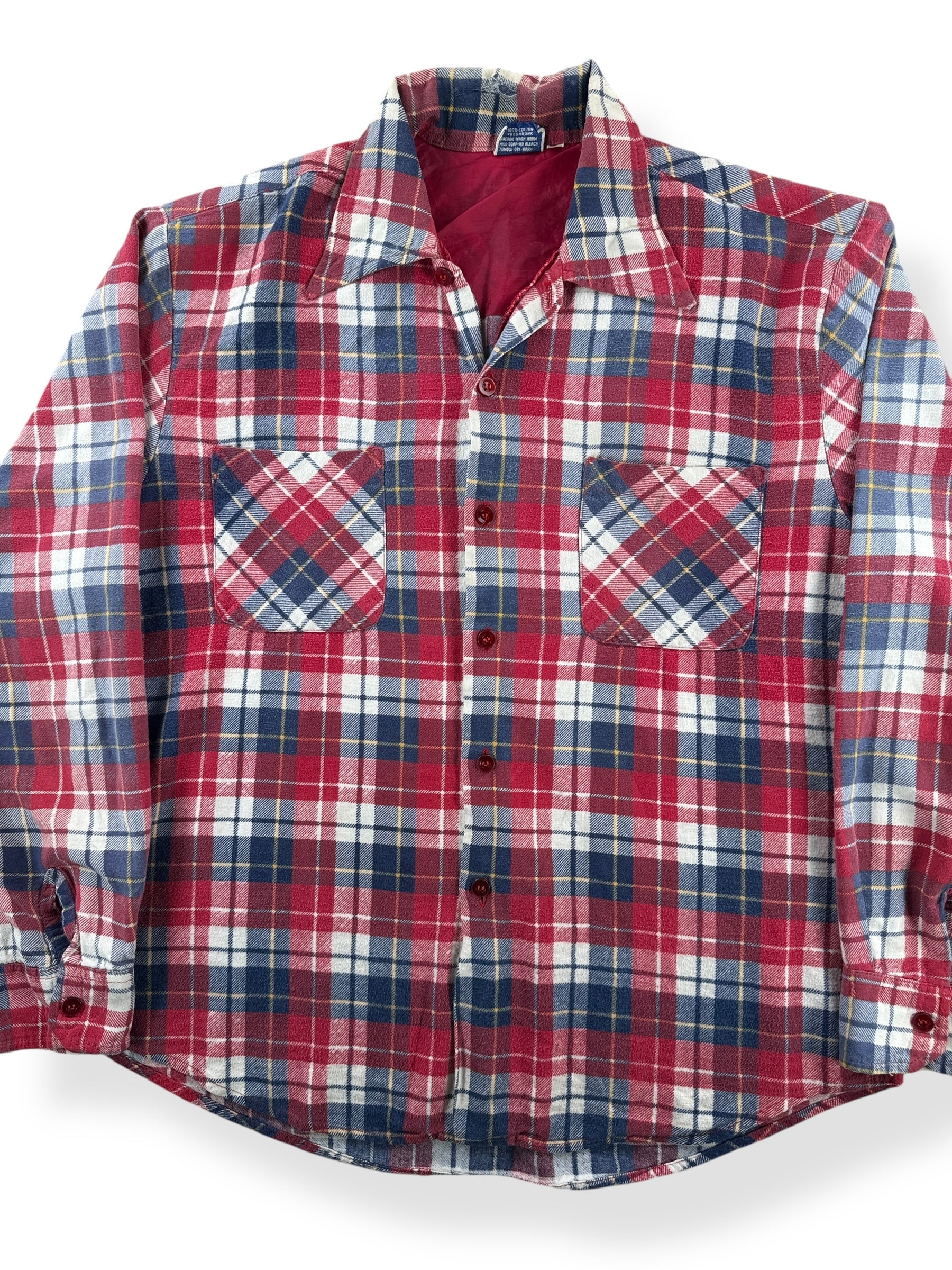Front Close Up of Vintage Dolphin Brand Printed Flannel SZ L