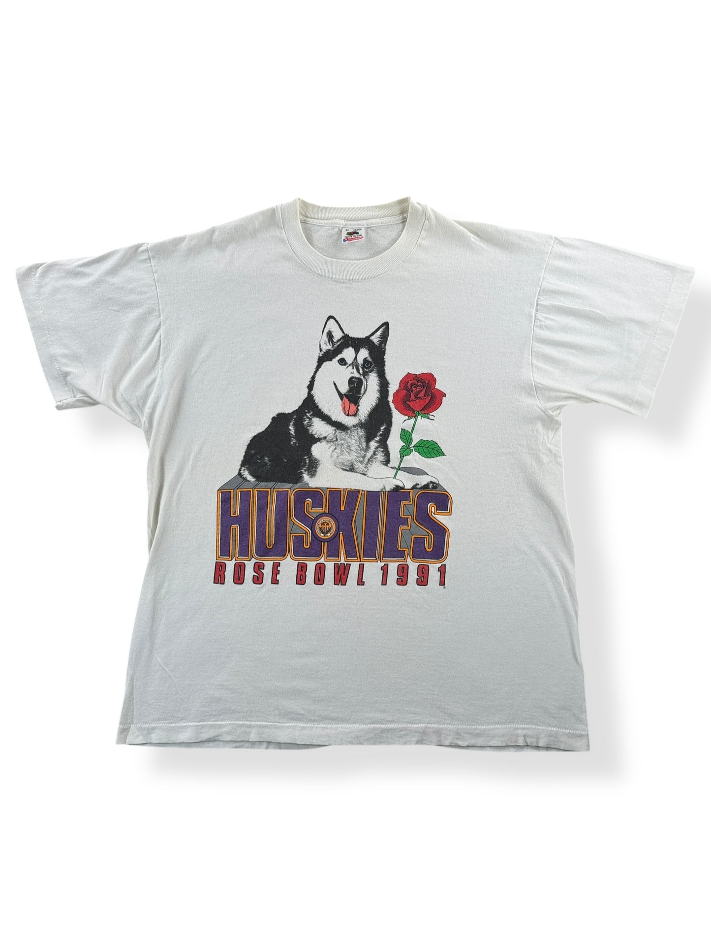 Front of Vintage 1991 UW Huskies Rose Bowl Tee SZ XL
