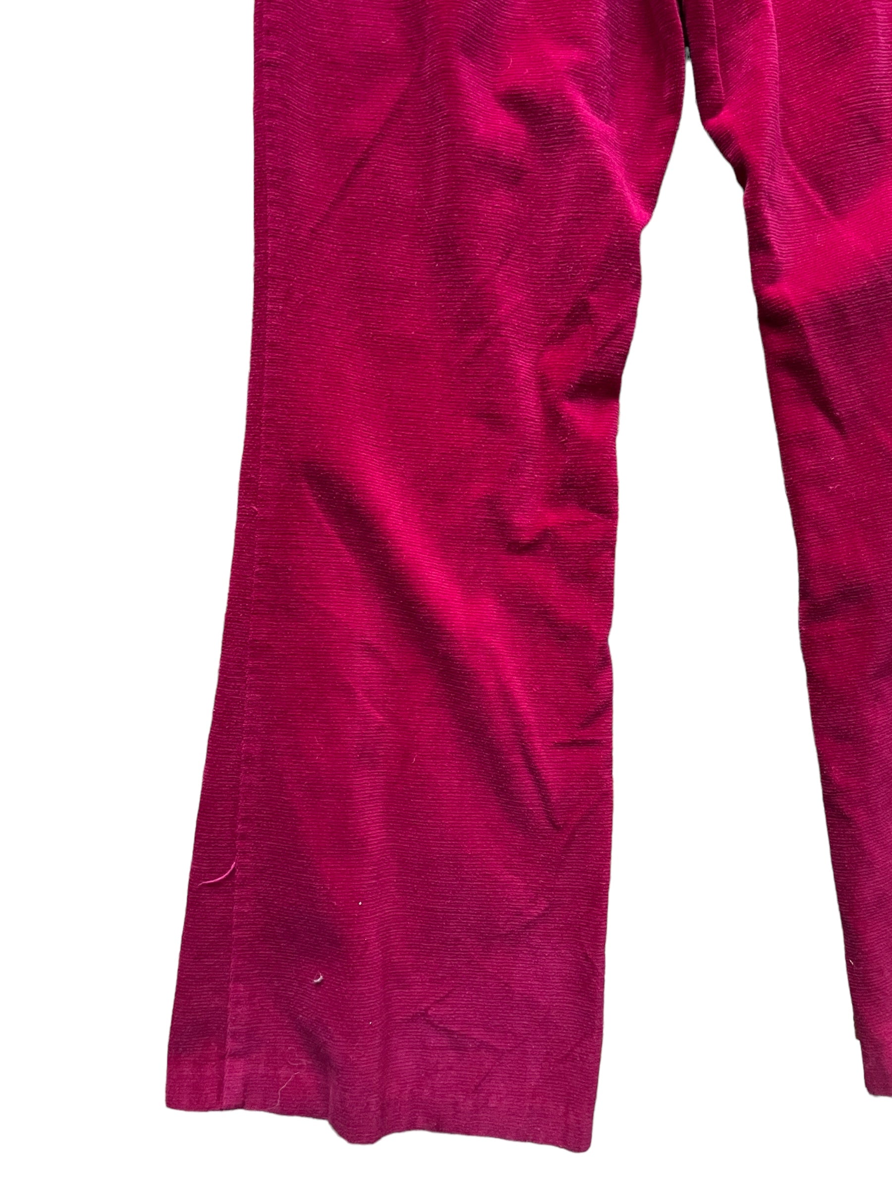 Back left pant leg of Vintage 1970s Red Velvet Bell Bottoms sz S | Barn Owl Vintage Seattle | Vintage 70s Pants