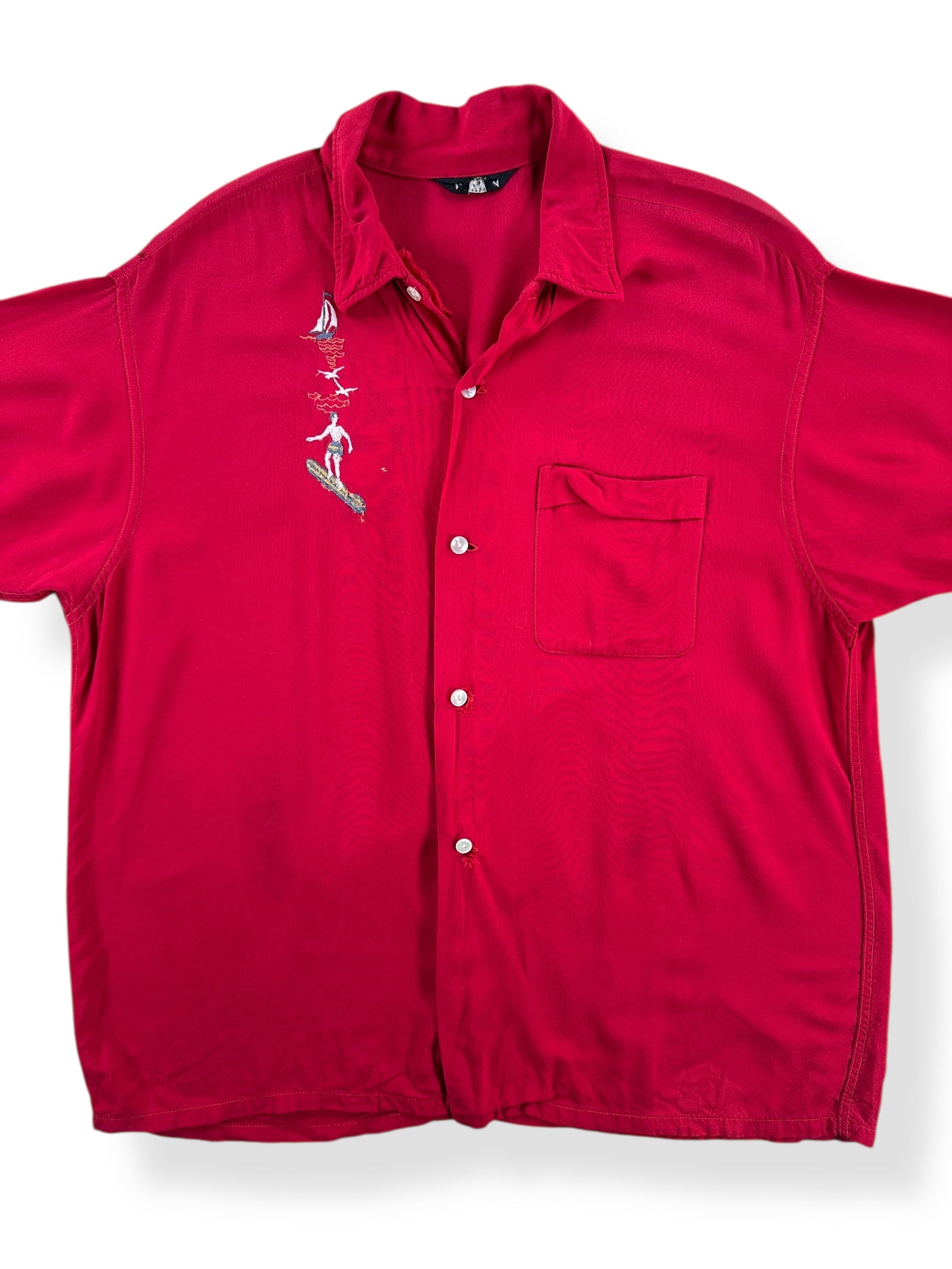 Front Close Up of Vintage Clubman Gabardine Surfer Short Sleeve Shirt SZ L