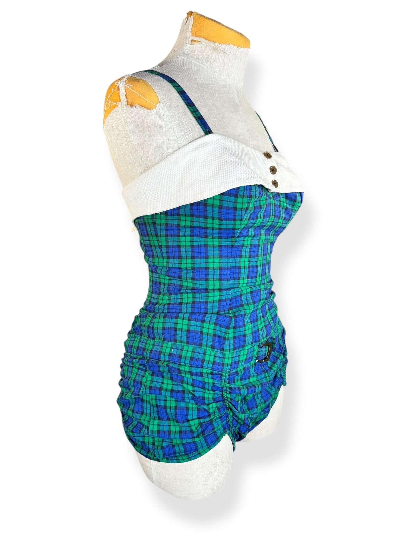 Side view of 1950s Plaid Cotton Bathing Suit S