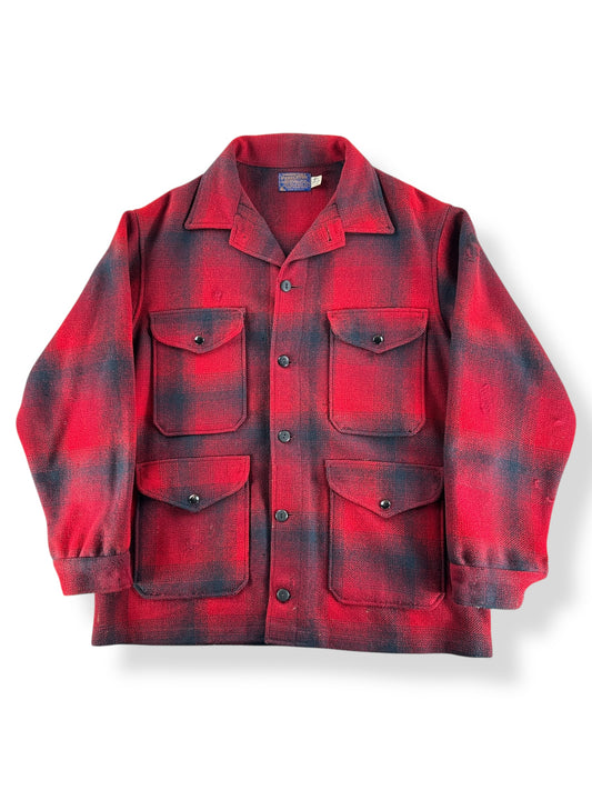 Front of Vintage Pendleton Red & Black Shadow Plaid Mackinaw Jacket SZ L AS IS