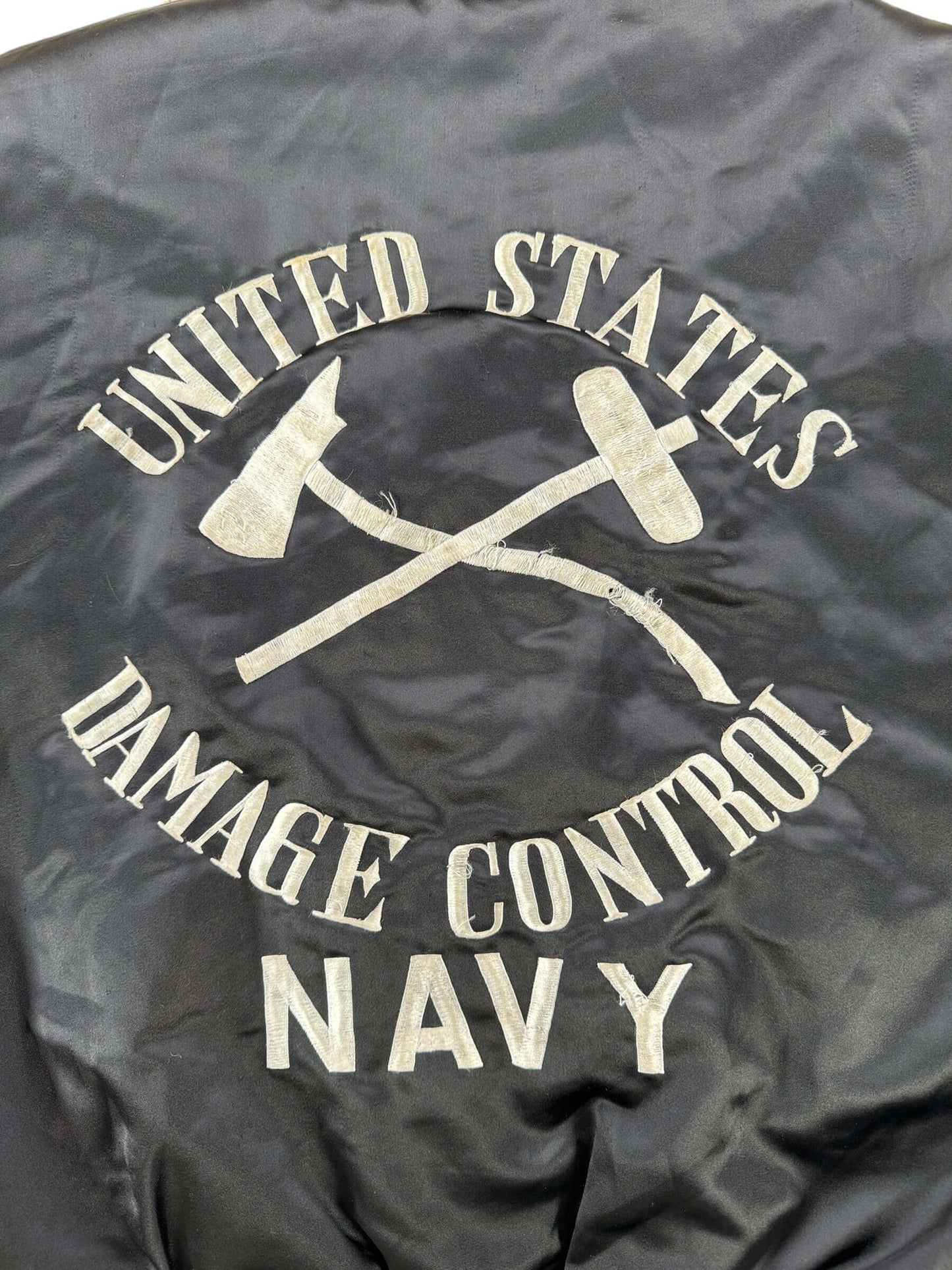 Back Graphic of Vintage US Navy Damage Control Bomber Jacket SZ L