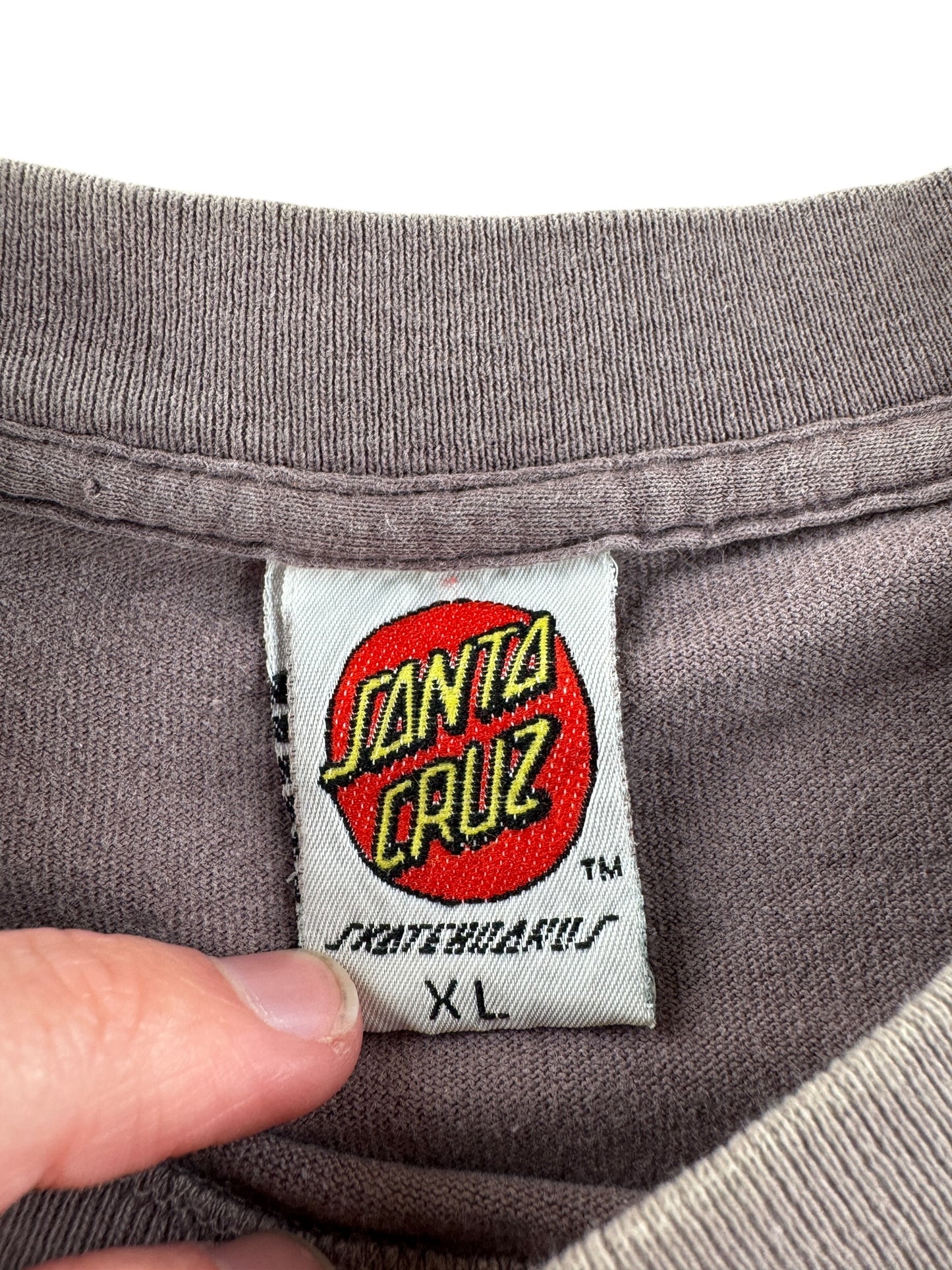 Tag on Vintage Dave Leroux SNA Santa Cruz Skateboard Soviet Style Tee SZ XL