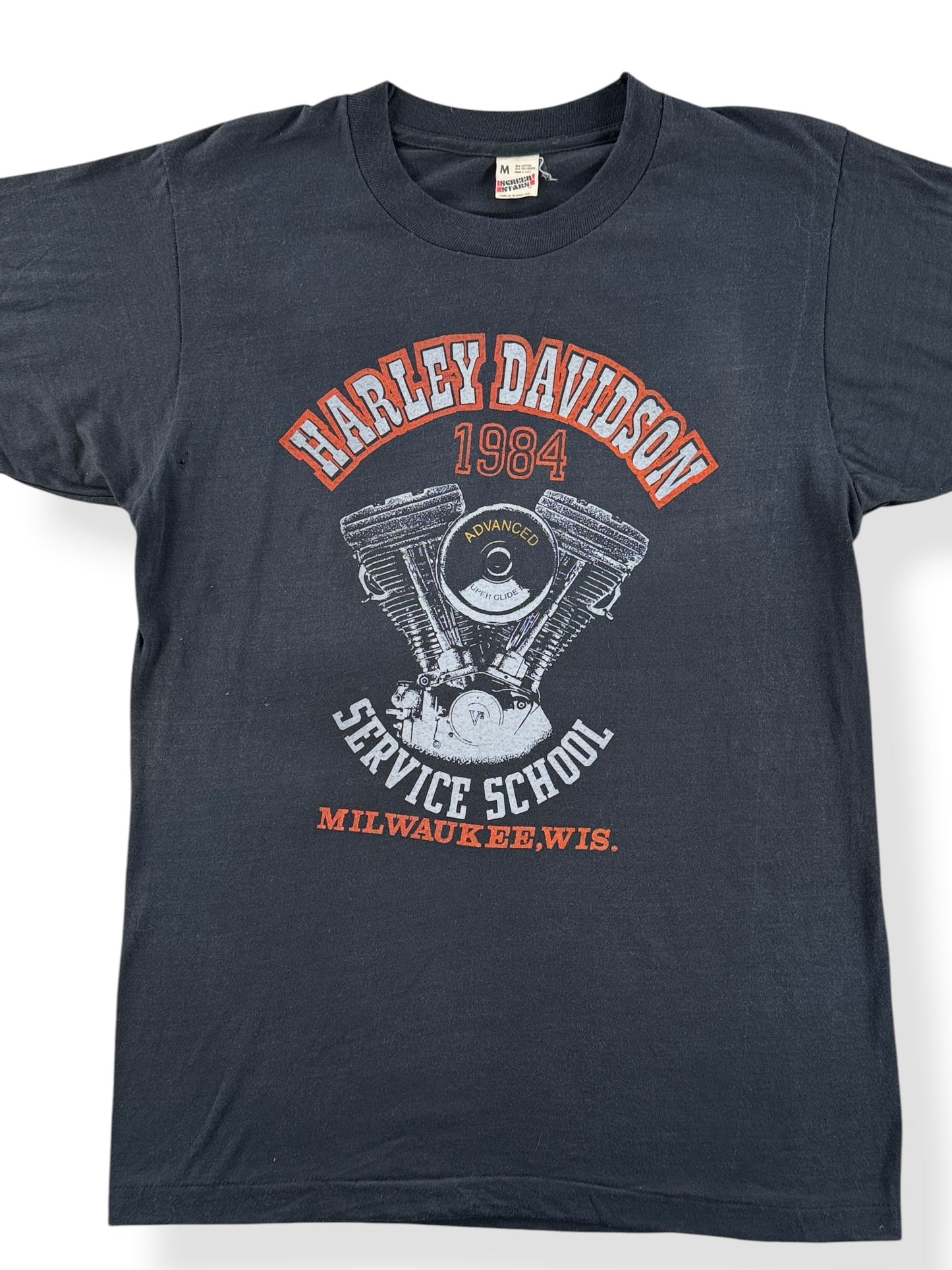 Front Close Up of Vintage Harley Davidson Service School Milwaukee Tee SZ M (Fits S)