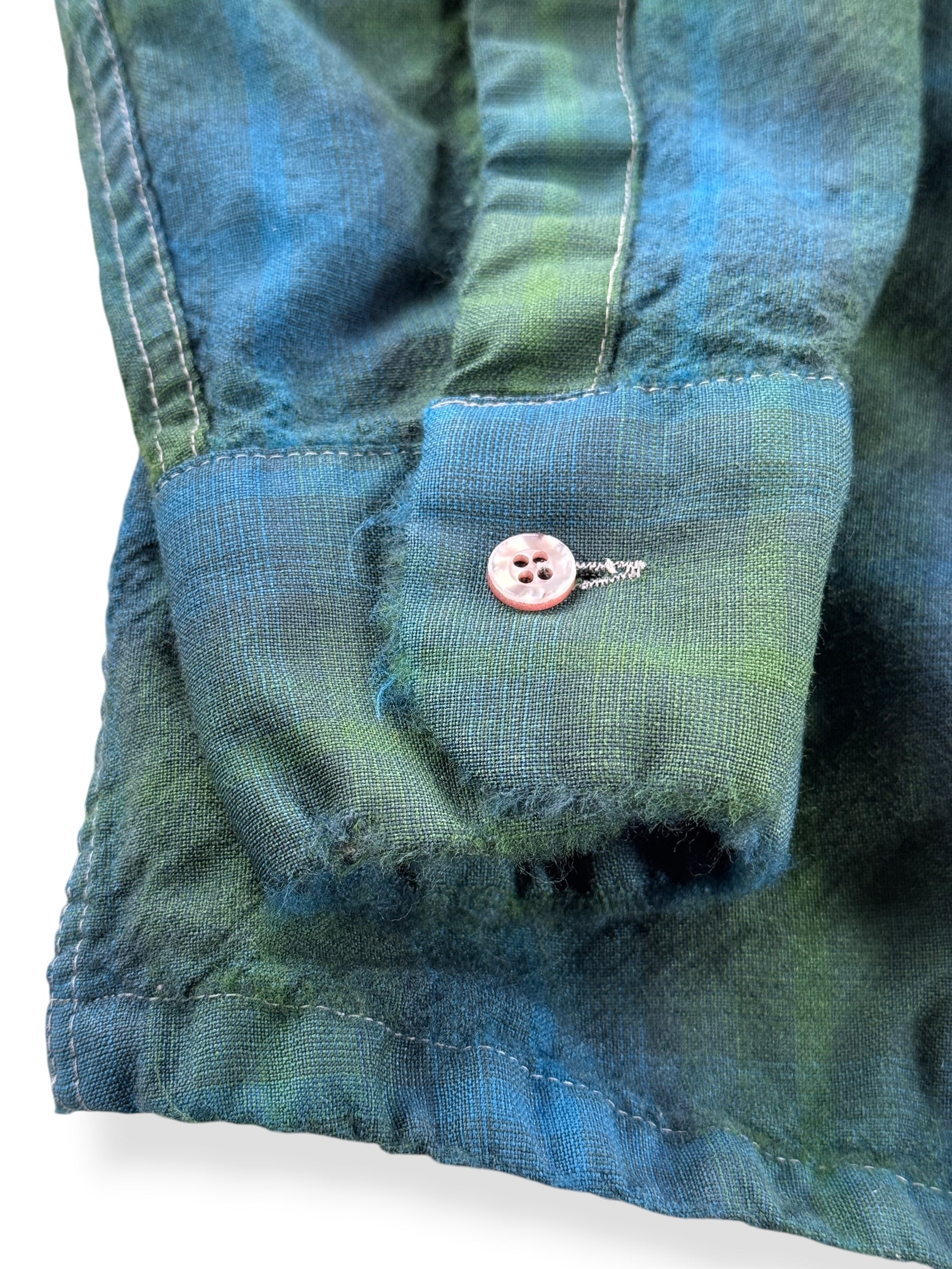 Fraying cuff on Vintage Woolshire Shadow Plaid Loop Collar Shirt SZ M - AS IS