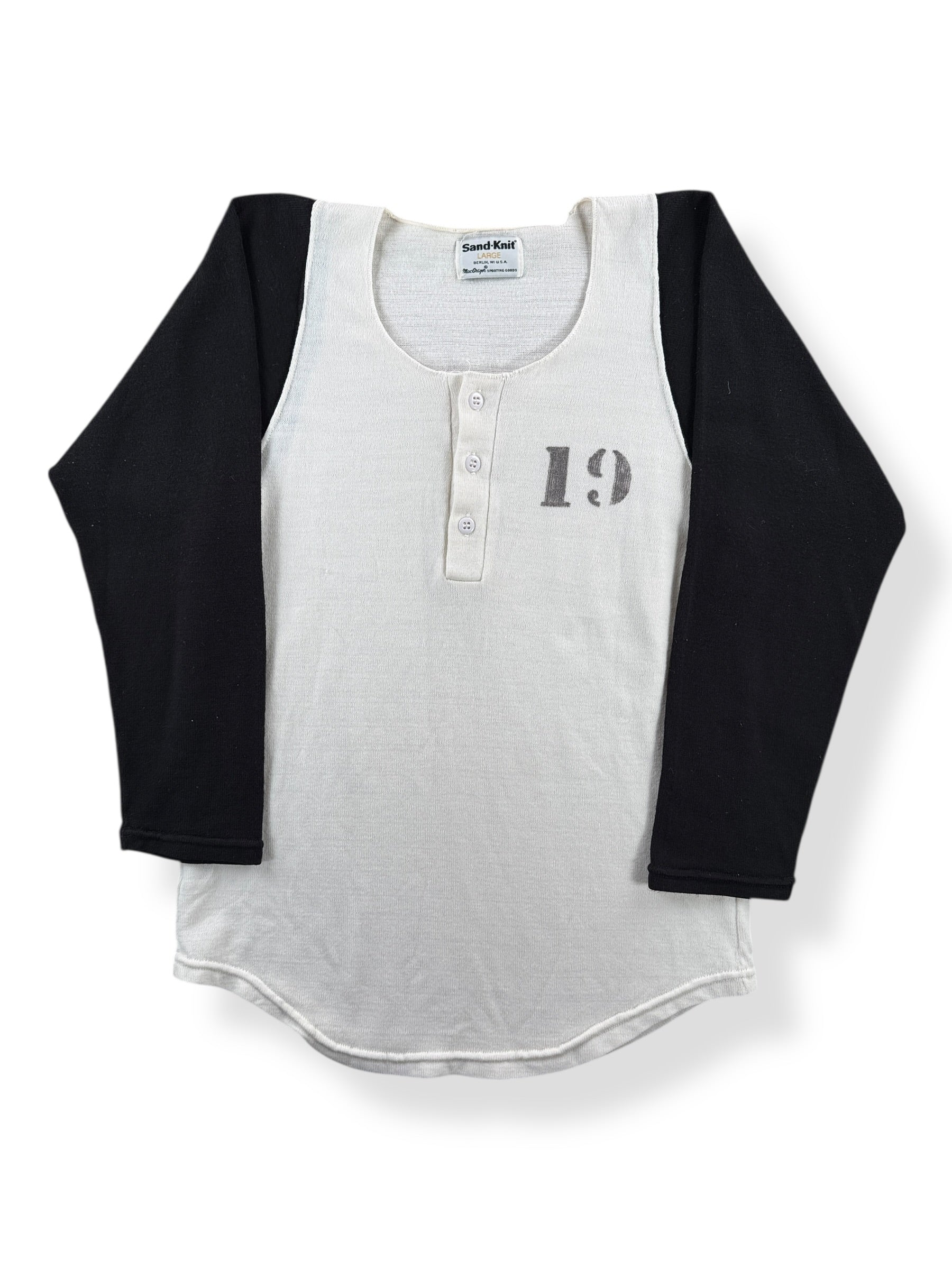 Front of Vintage Stenciled Henley SZ L (Fits M)