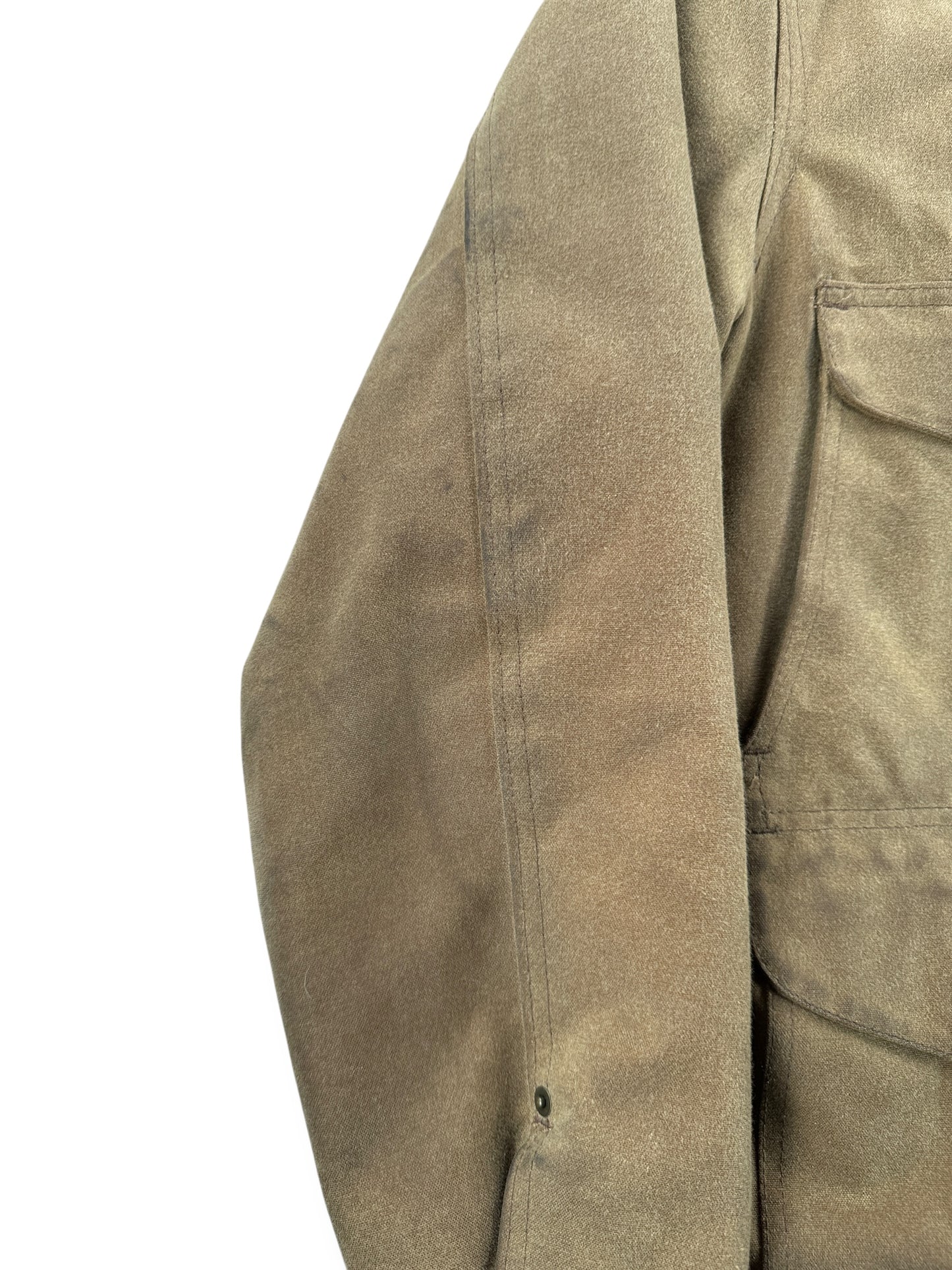 Worn Sleeve on Modern Filson Dark Tan Insulated Journeyman Coat SZ M