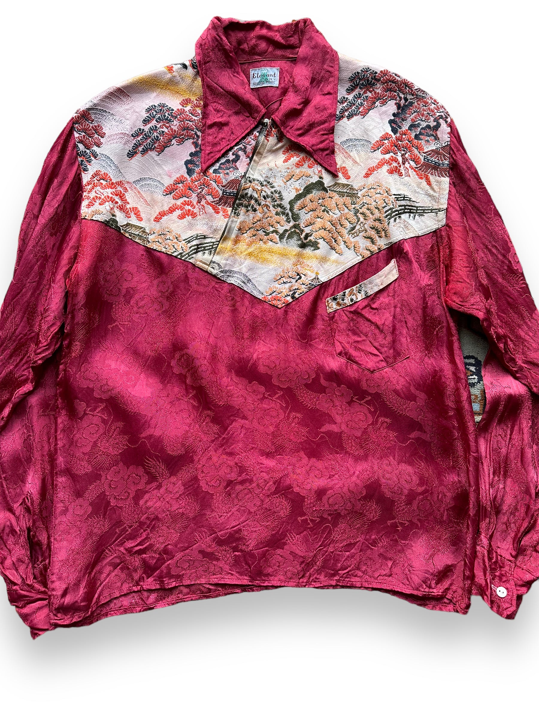 Front Detail on Vintage Two-Tone Elegant Art Japanese Souvenir Shirt SZ L | Vintage Souvenir Jacket Seattle | Barn Owl Vintage Seattle