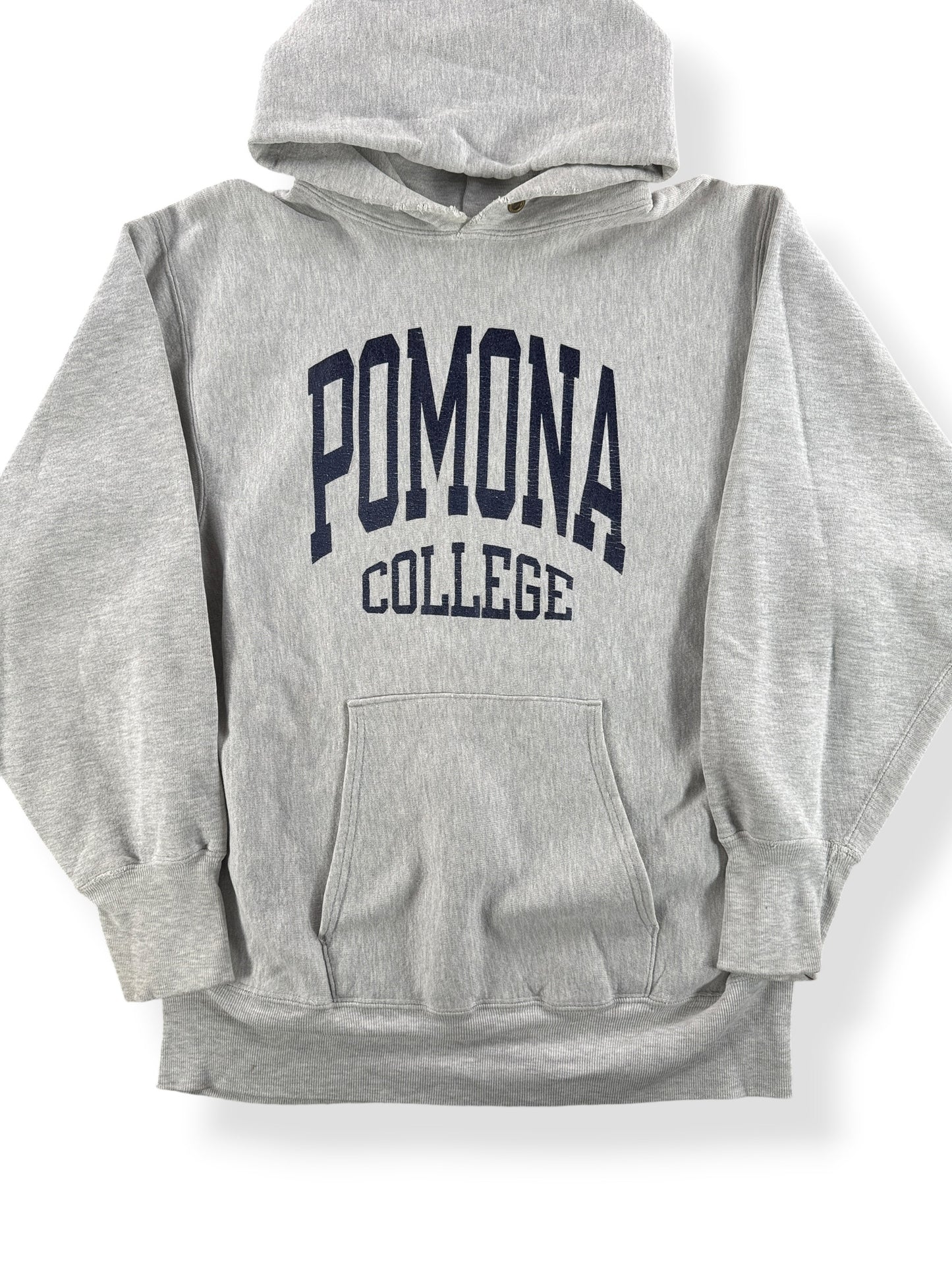 Front Close Up of Vintage Pomona College Champion Reverse Weave Hoodie SZ XL (Fits L)