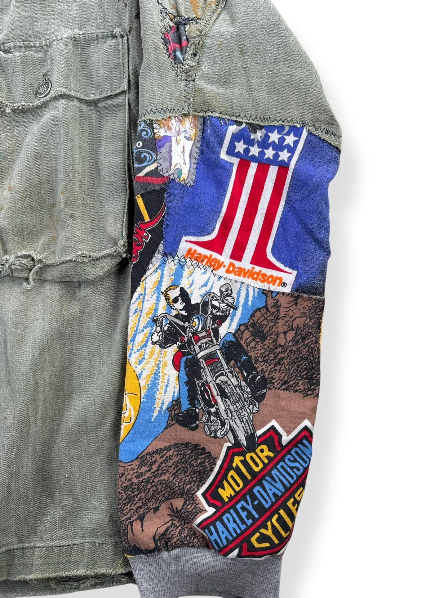 Sleeves on Vintage Custom Harley Bandana HBT Military Top SZ XL