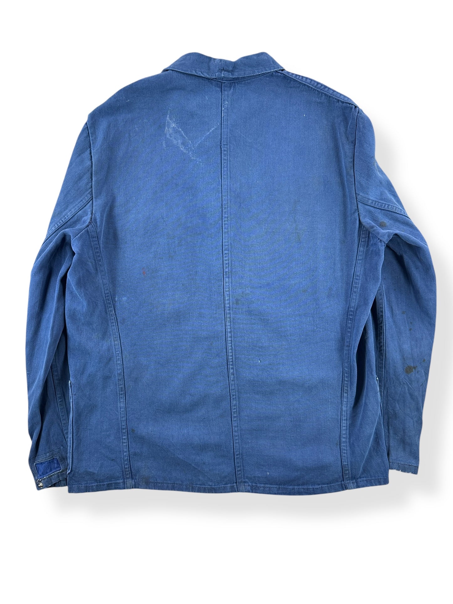 Back of Vintage Thrashed And Repaired French Chore Coat SZ L