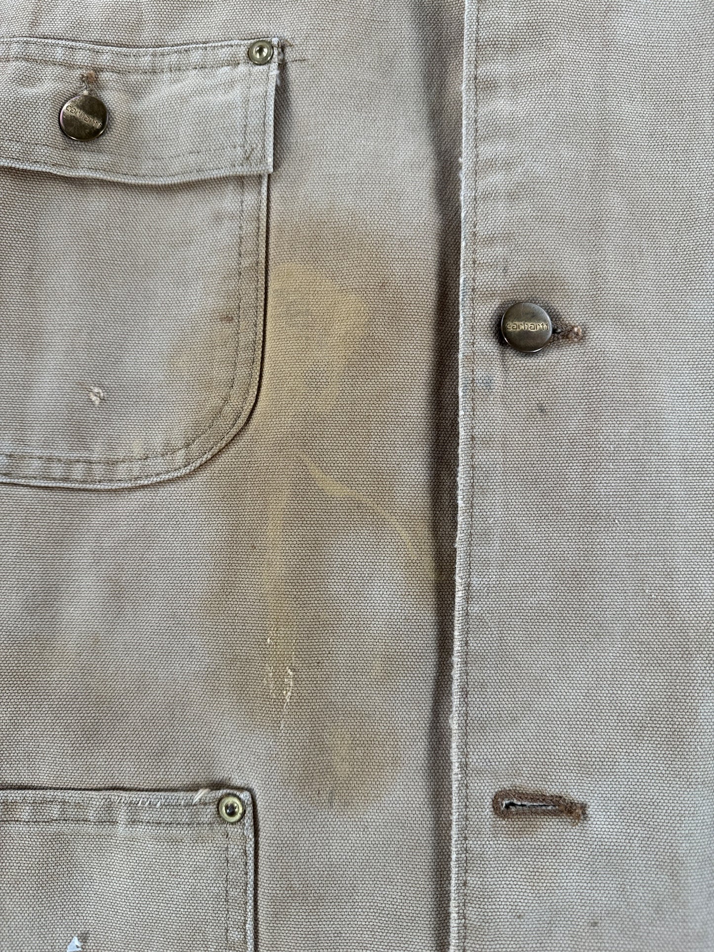 Stain on Vintage Carhartt Tan Duck Chore Coat SZ XL