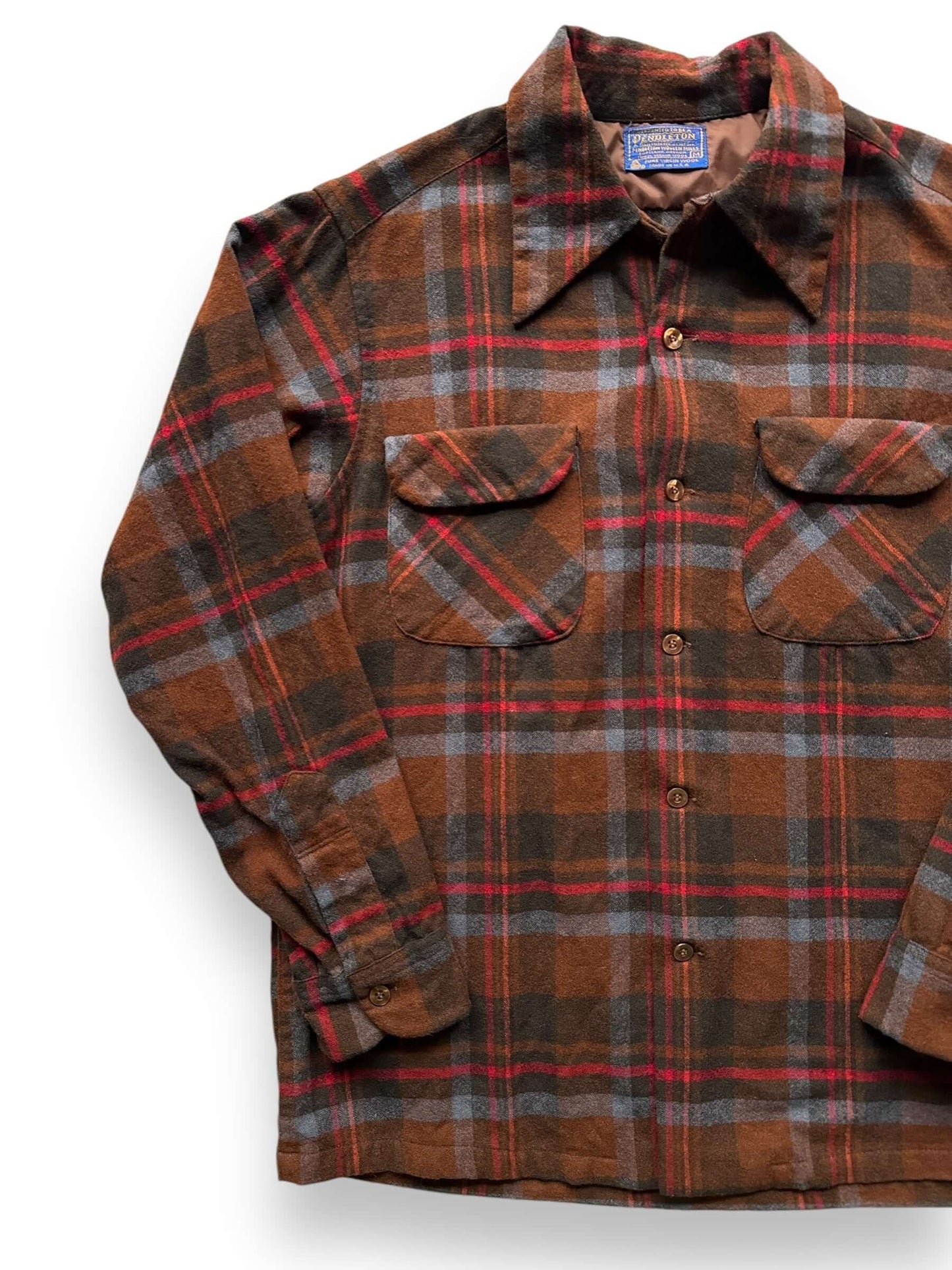 front right of Vintage Pendleton Brown Plaid Board Shirt SZ M