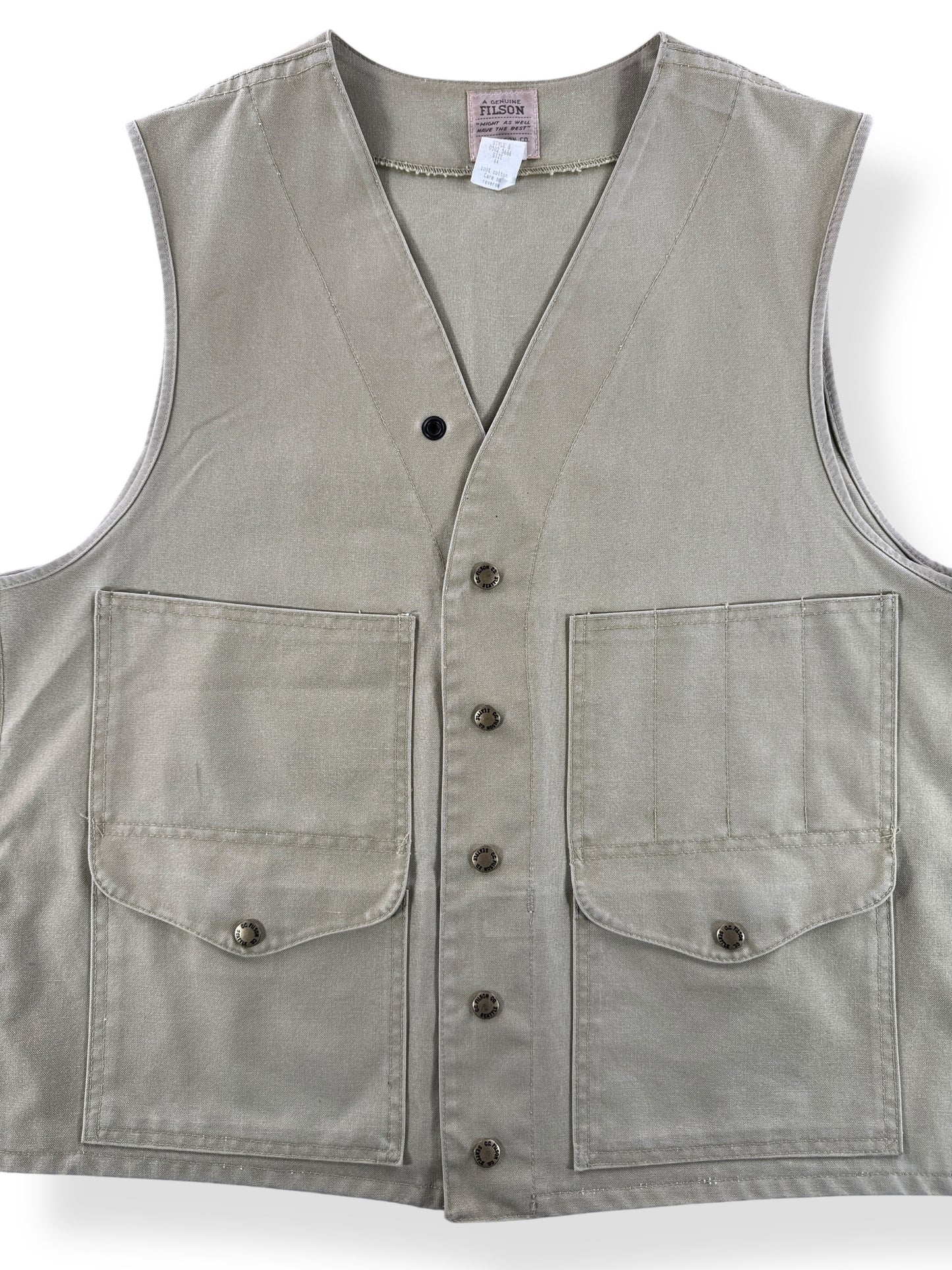 Tag on Vintage Filson Style 8 Tin Cloth Vest SZ 44