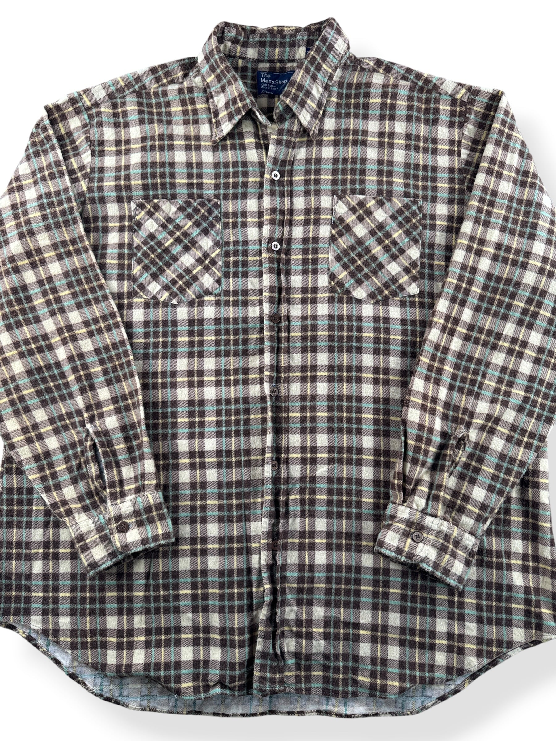 Close-up of Vintage JC Penney's Mint Chocolate Printed Cotton Flannel SZ XL