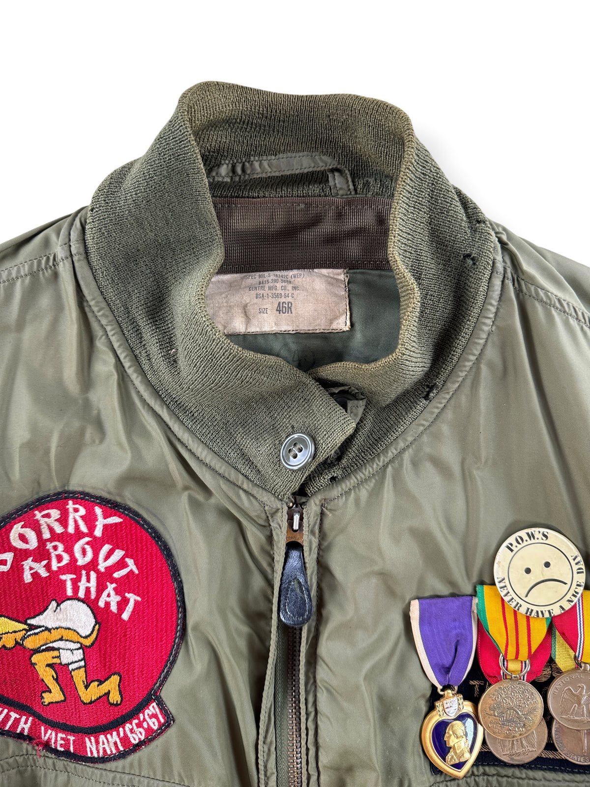 Collar on Vintage Vietnam Winter Flyers Jacket w/ Patches SZ 46