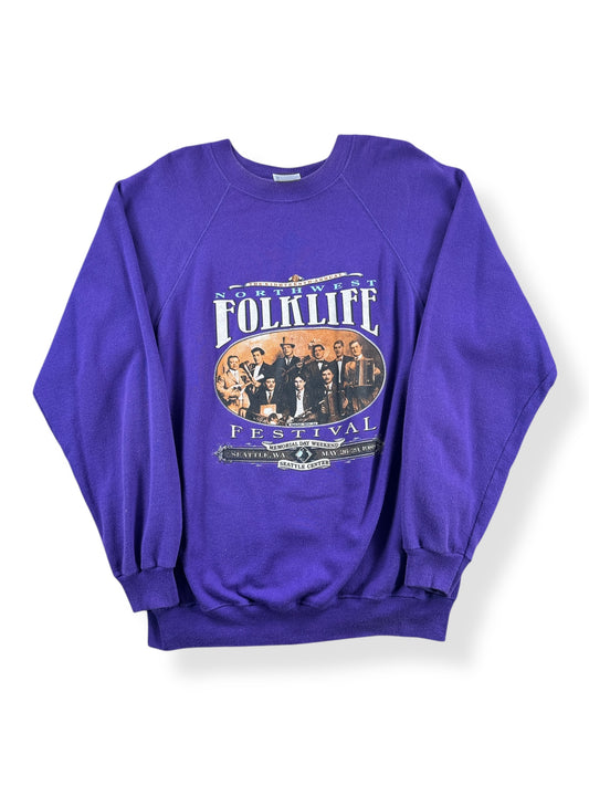 Front of Vintage 1989 Folklife Purple Crewneck SZ M