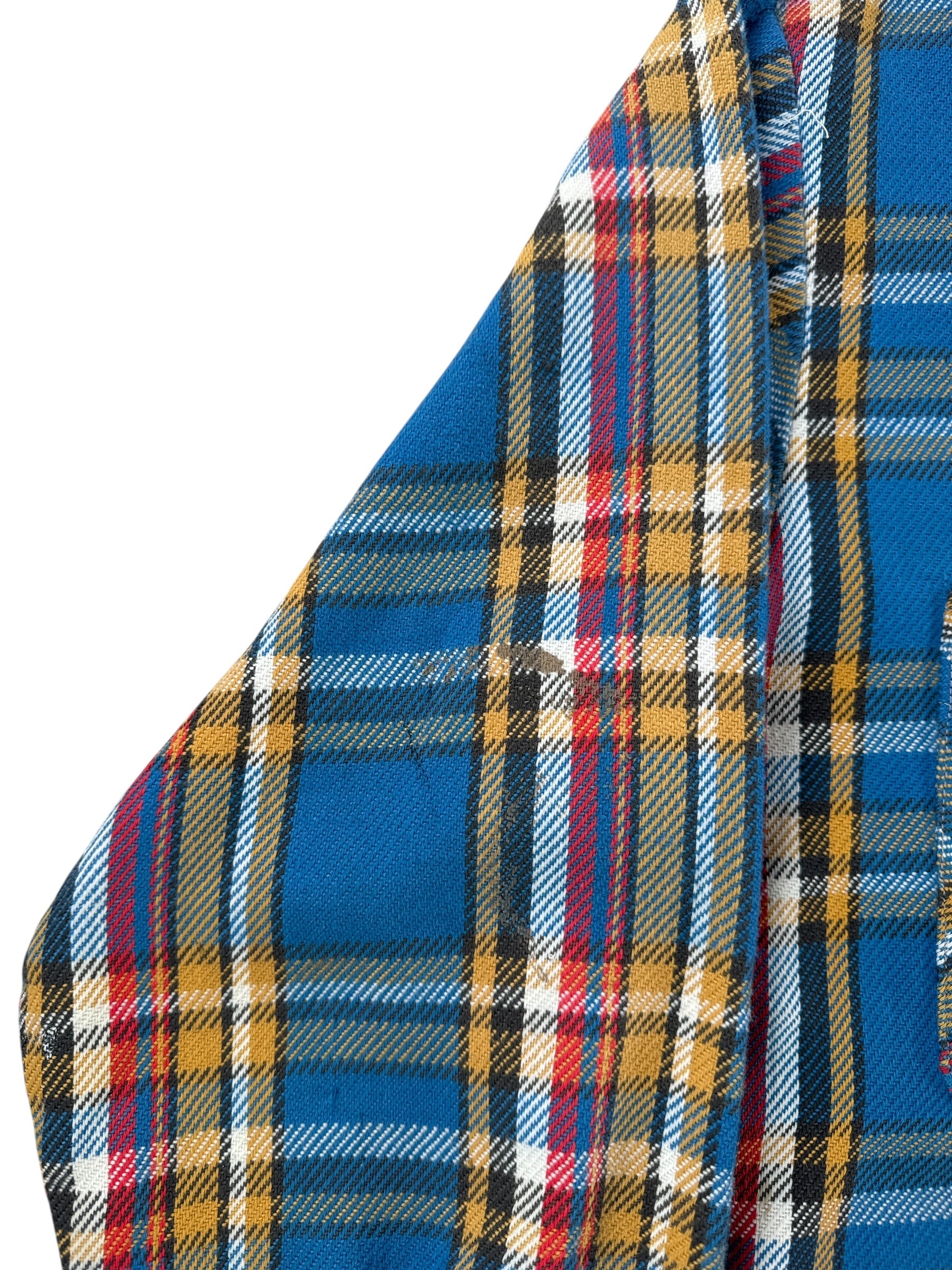 Stain on Vintage Big Mac Blue and Yellow Plaid Cotton Flannel SZ L