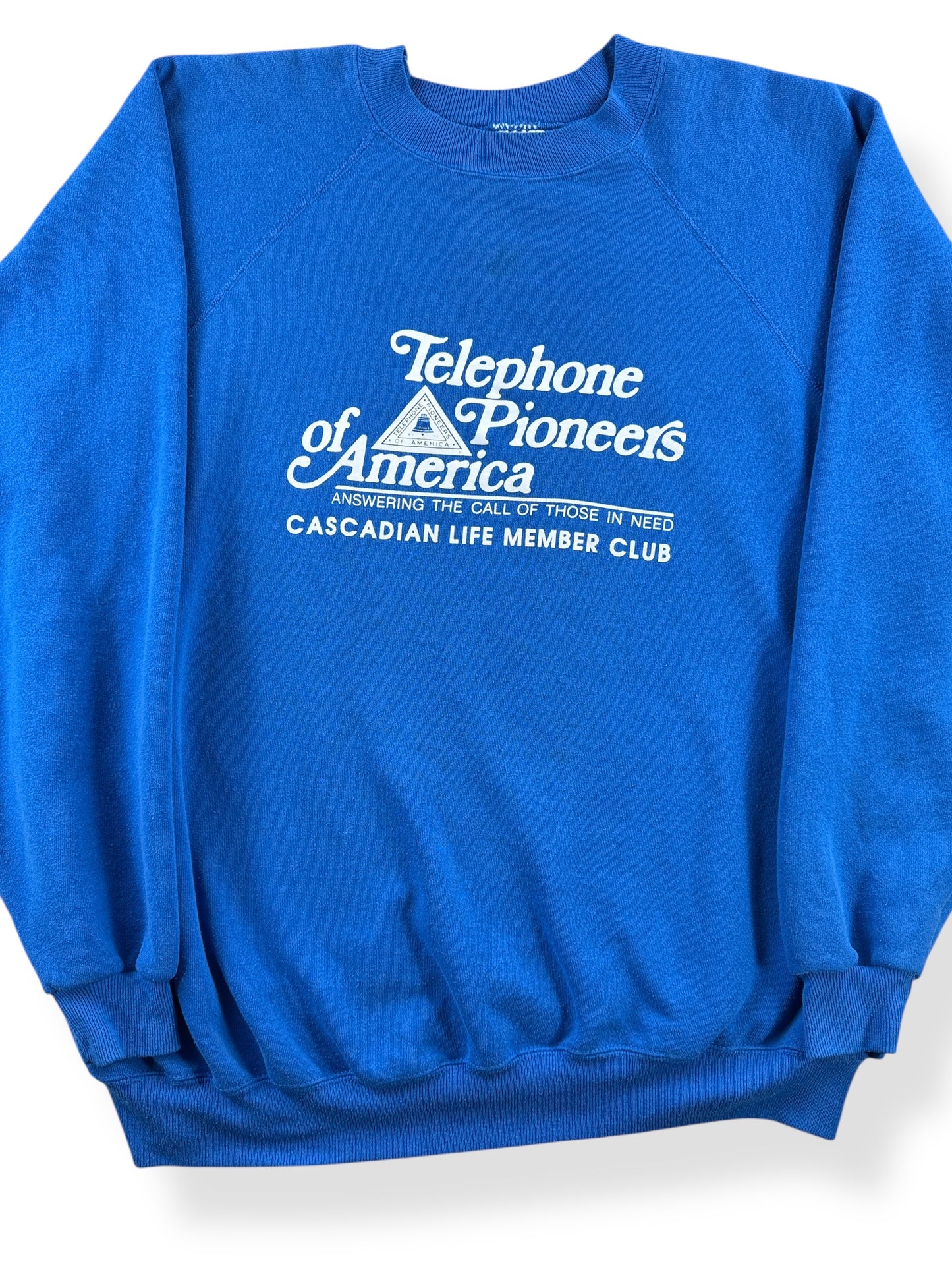 Front Close Up of Vintage Telephone Pioneers Crewneck SZ XXL (Fits XL)