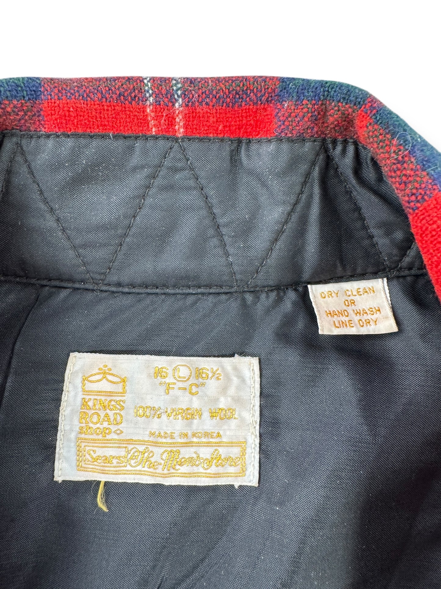 Label on Vintage Sears Kingroad Wool Board Shirt SZ L