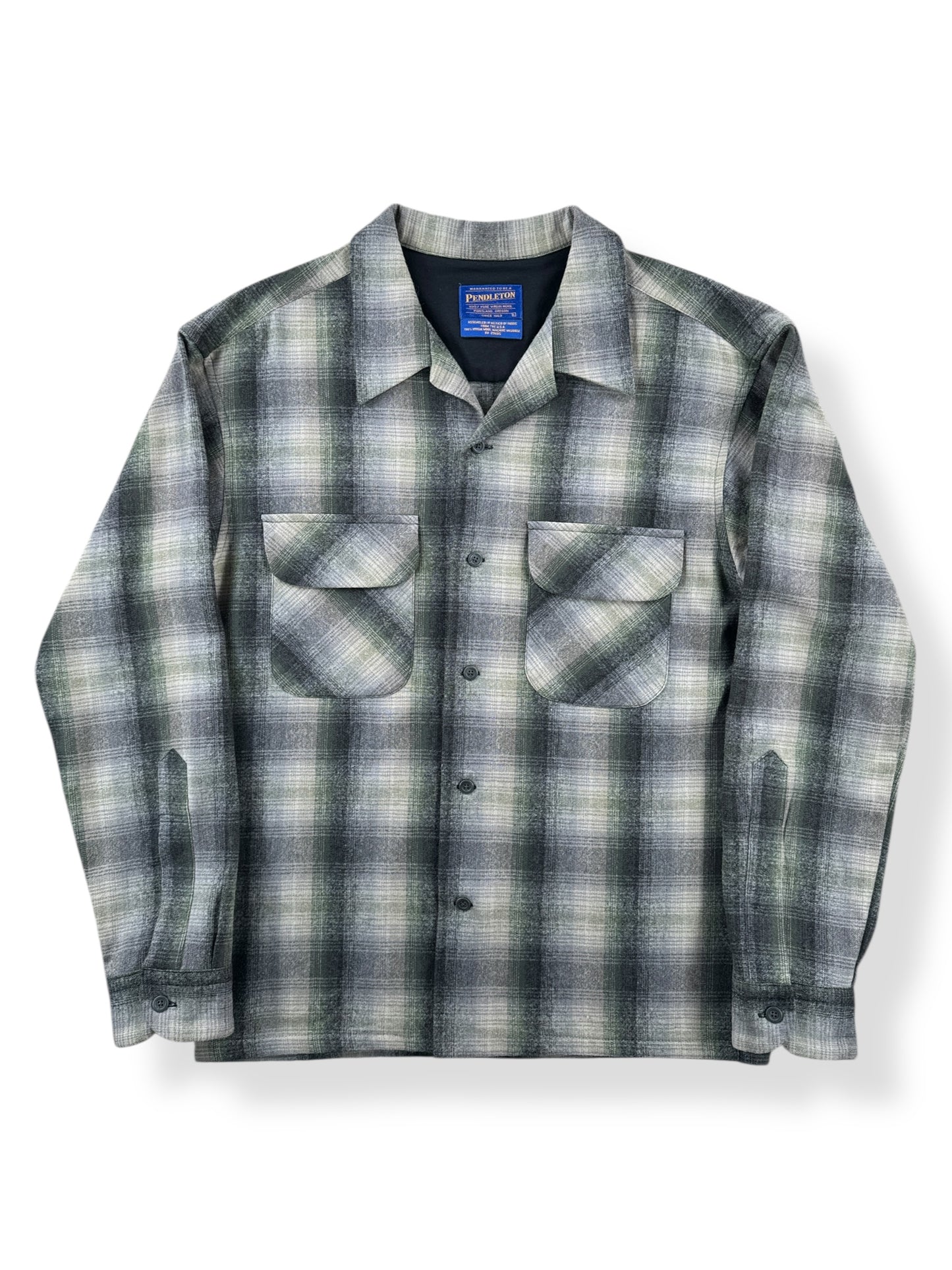 Front of Vintage Made in Mexico Pendleton Green & Grey Plaid Board Shirt SZ L