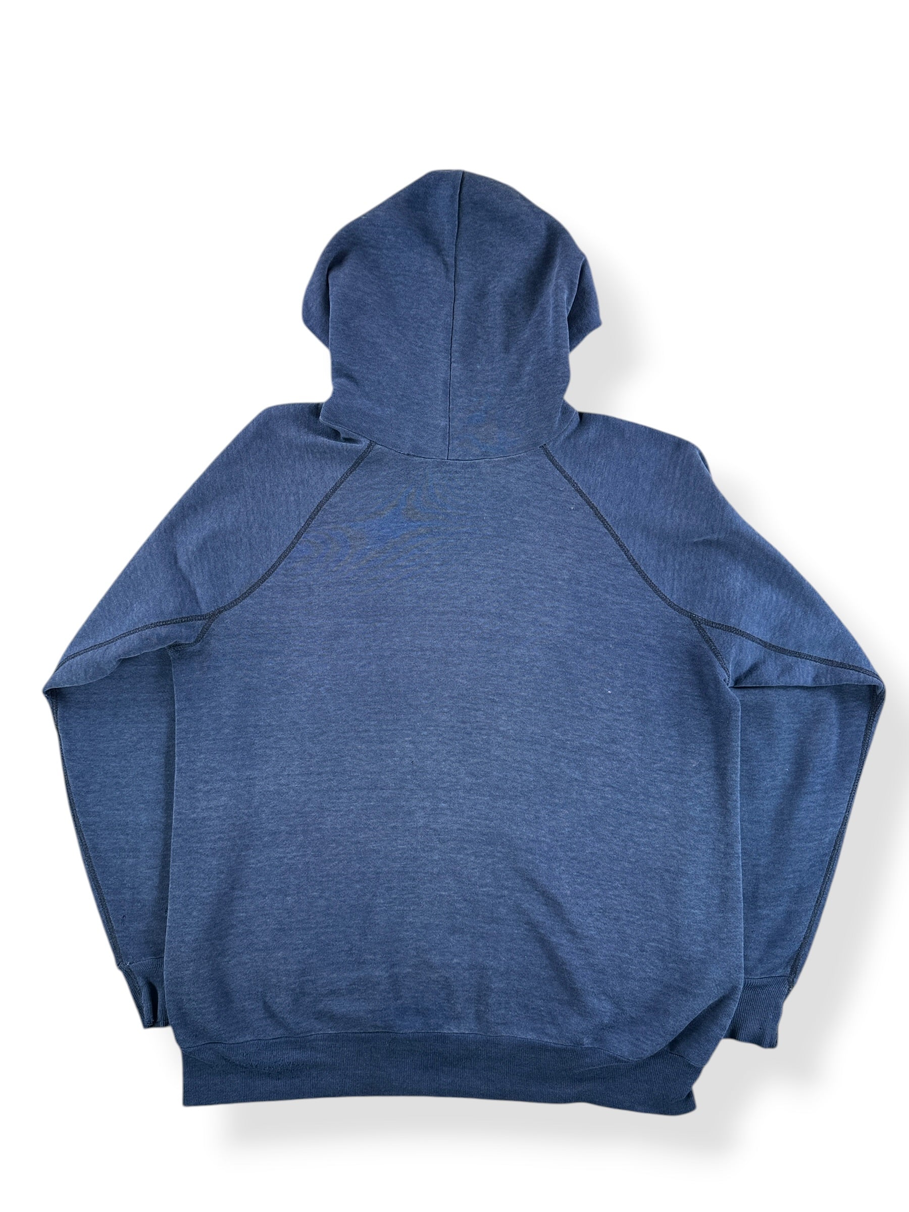 Back of Vintage Faded Blue Gussetted Hoodie SZ L