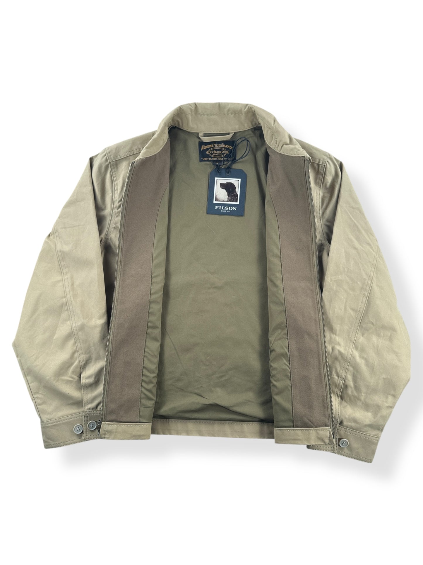 Inside of NWT Tan Filson Ranger Crewman Jacket SZ M