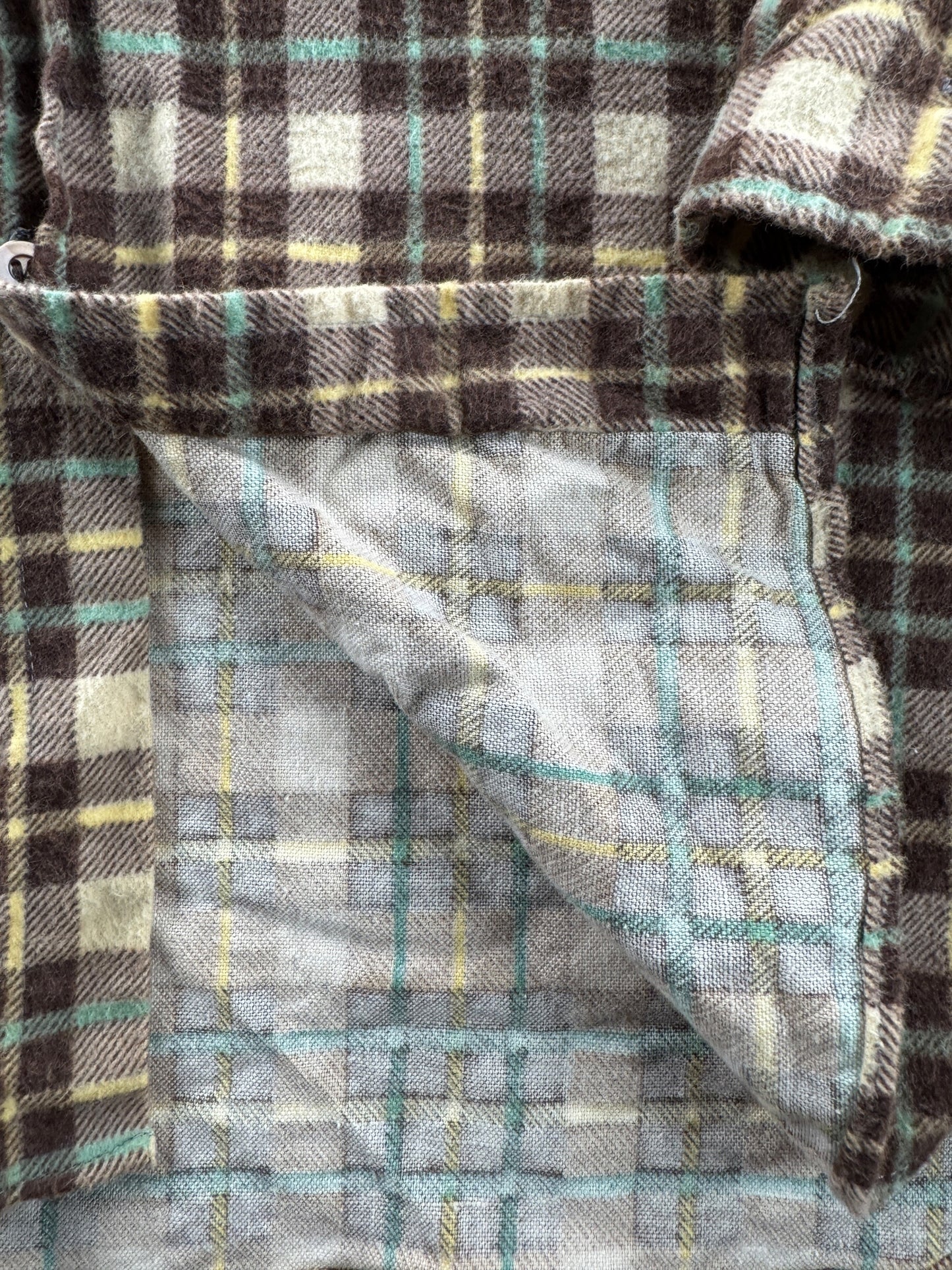 Inside of Vintage JC Penney's Mint Chocolate Printed Cotton Flannel SZ XL
