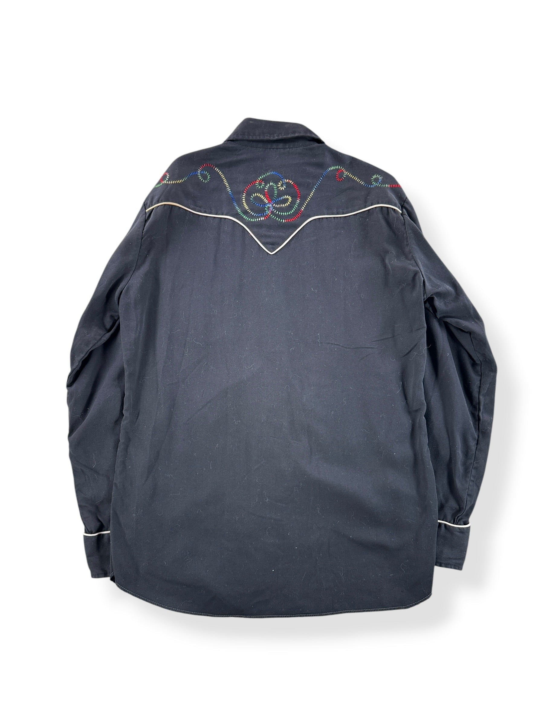 Back of Vintage H Bar C Embroidered Black Pearlsnap SZ M