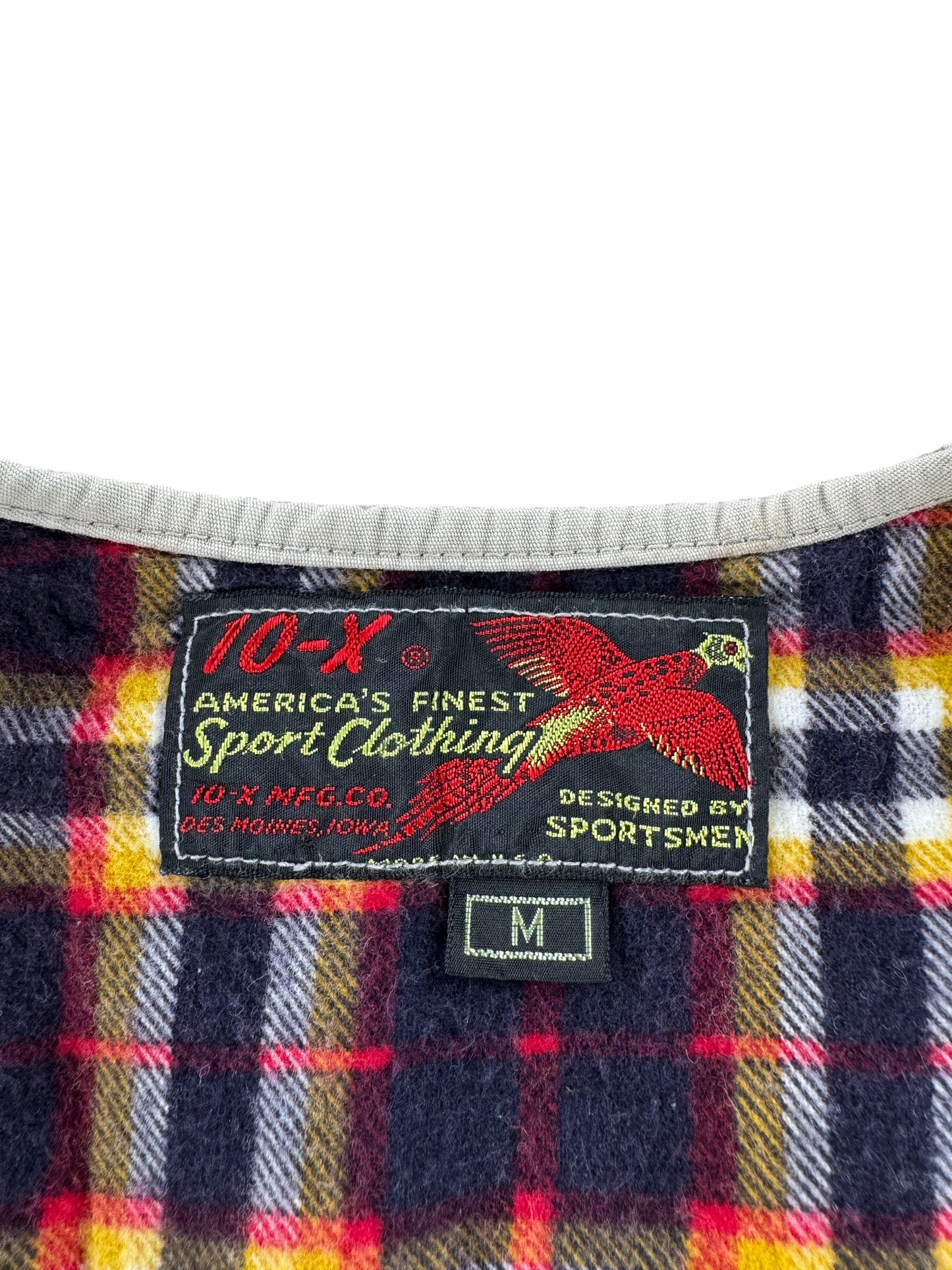 Label on Vintage 10-X Hunting Vest SZ M