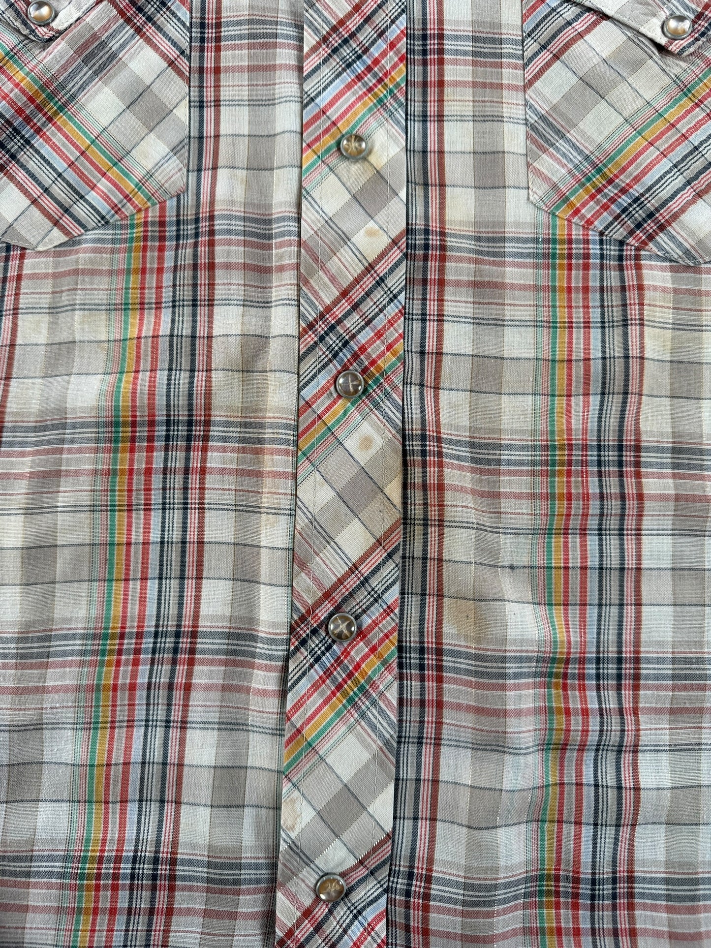 Staining on Vintage Westerner Gold Fleck Pearl Snap Shirt SZ L