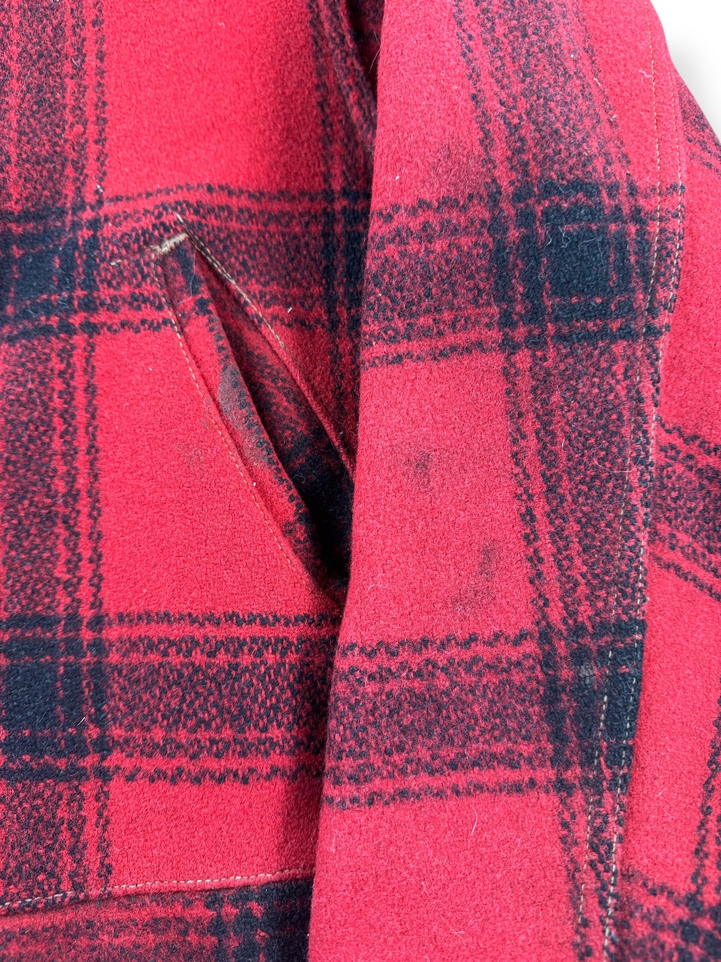 Wear on Vintage 60s Hawthorne Buffalo Plaid Coat SZ L