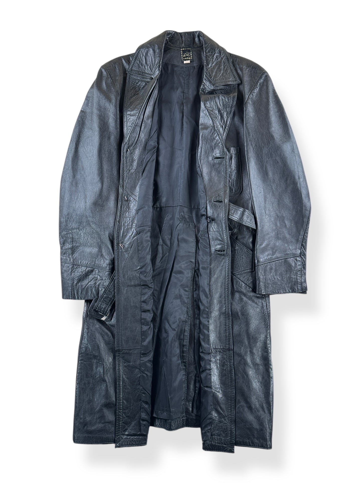 Inside of Vintage 70s Black Leather Trench Coat SZ 46