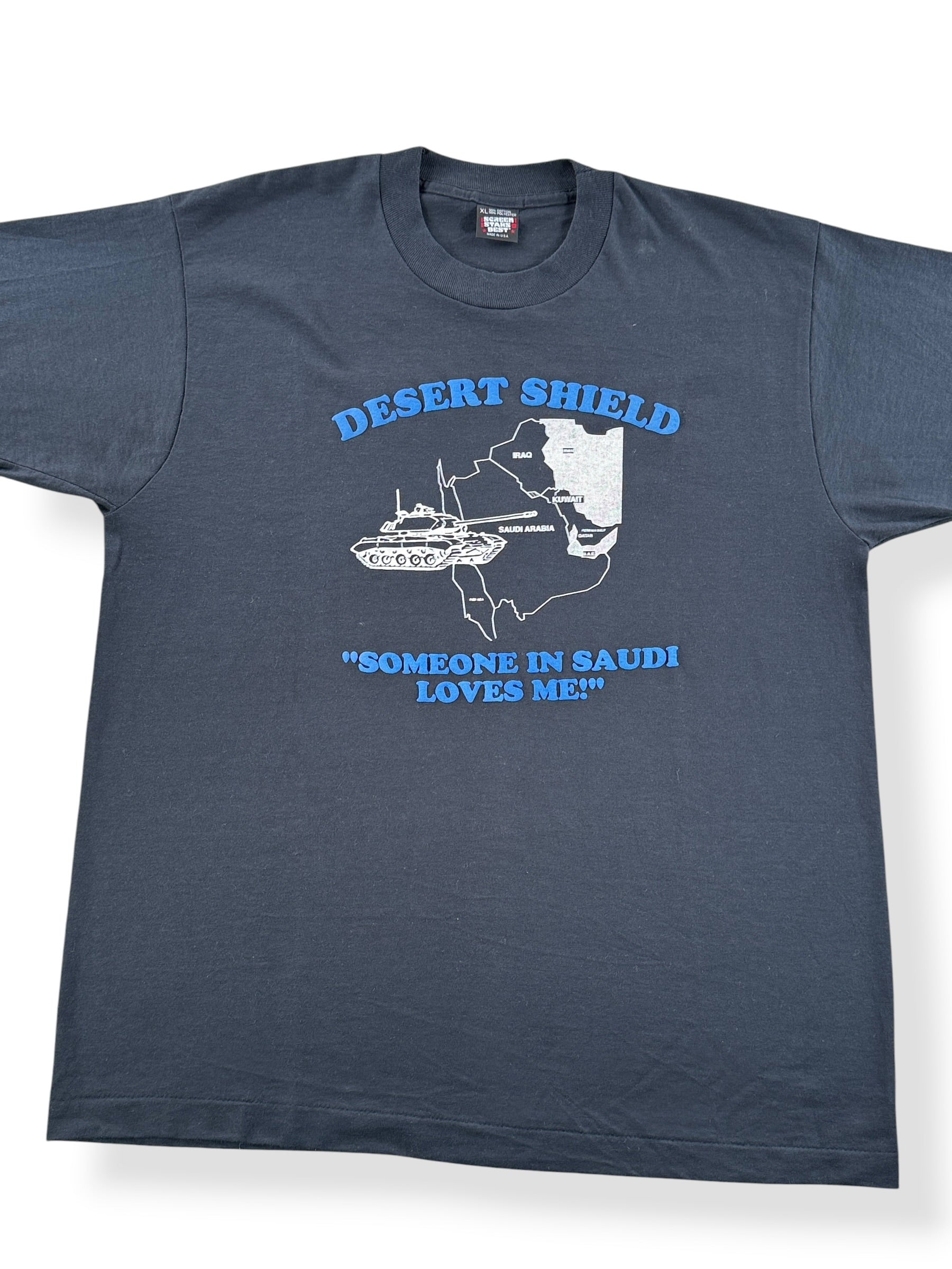 Front Close Up of Vintage Desert Shield Tee SZ XL
