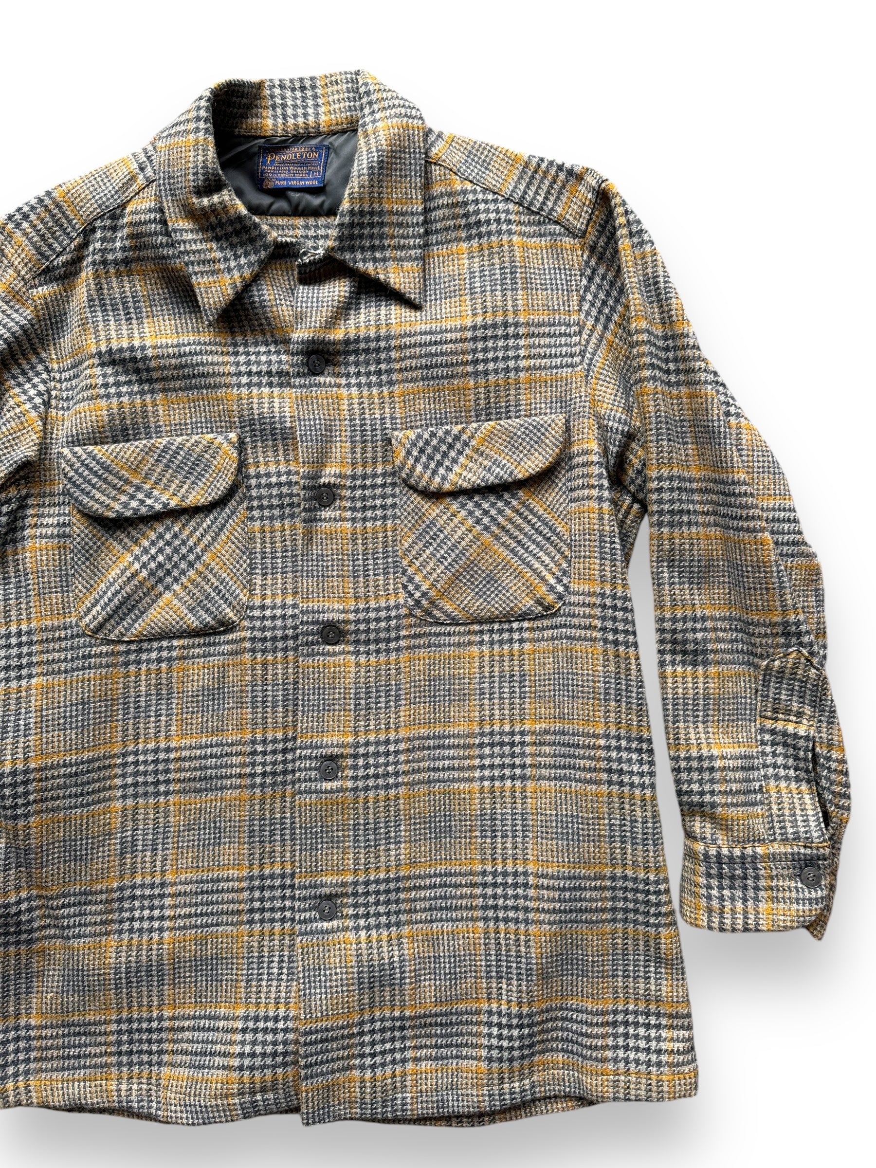 front left of Vintage Pendleton Crazy Yellow Plaid Board Shirt SZ M