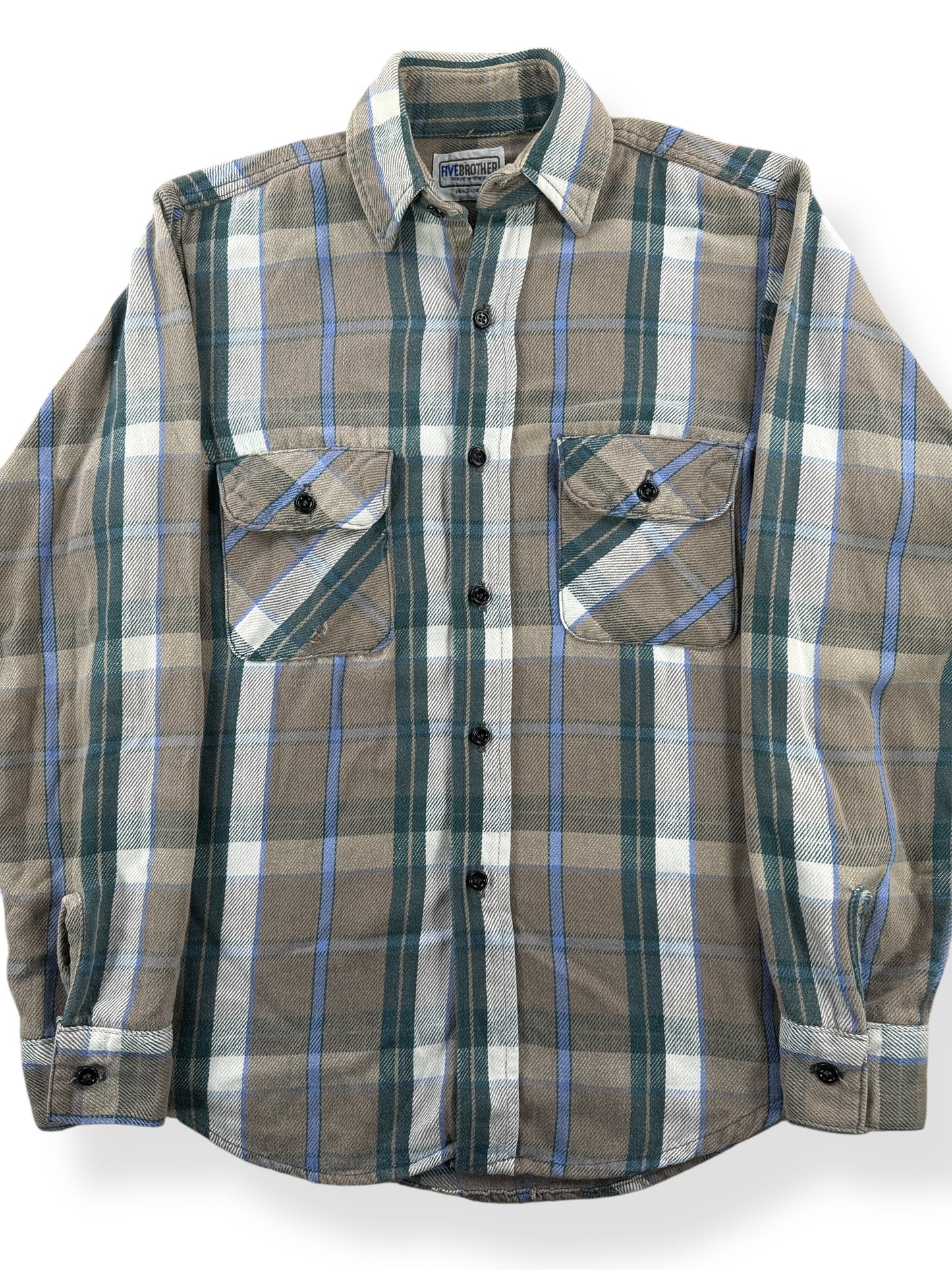 Front Close Up of Vintage 5 Brother Cotton Flannel SZ S