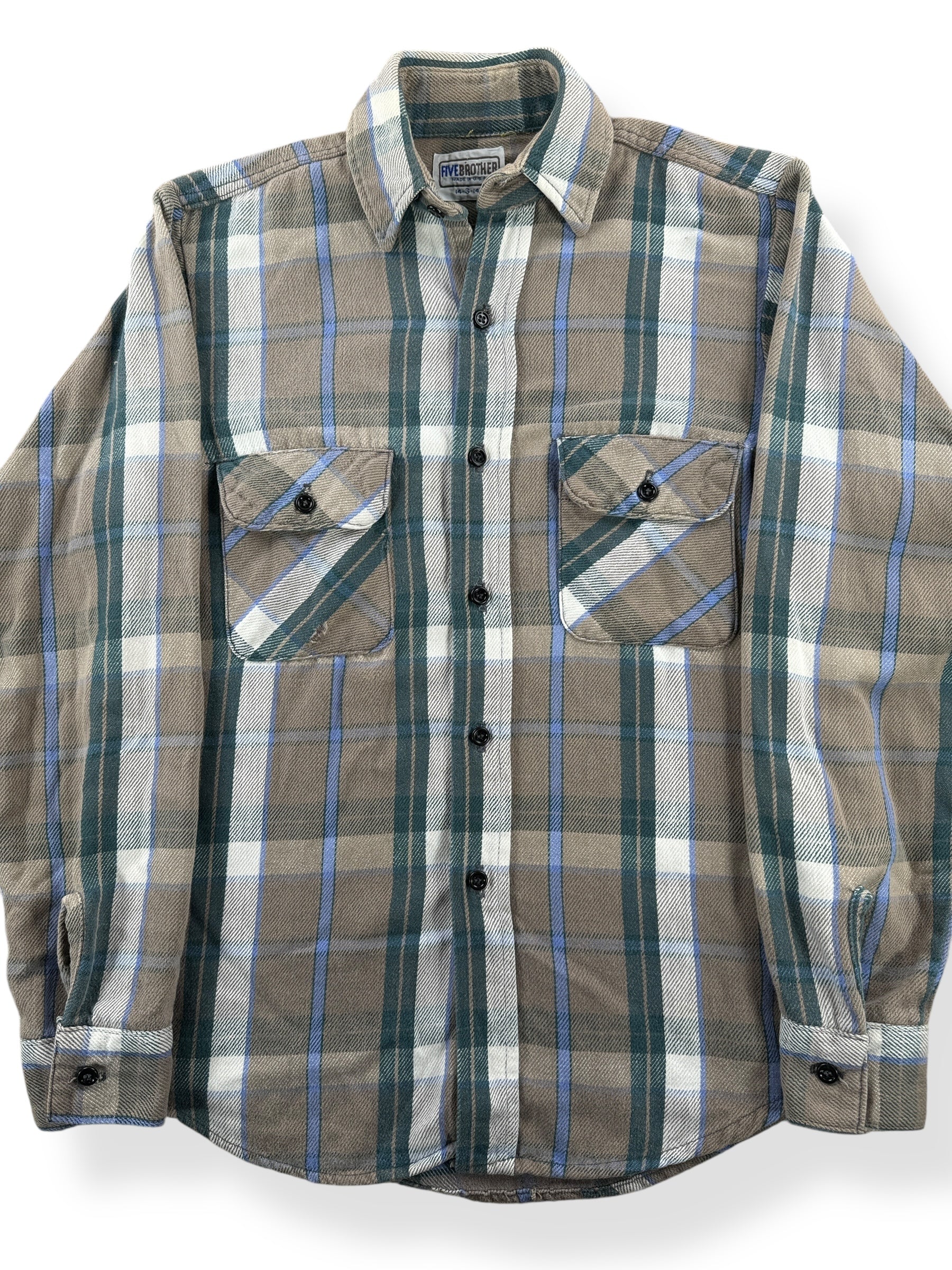 Front Close Up of Vintage 5 Brother Cotton Flannel SZ S