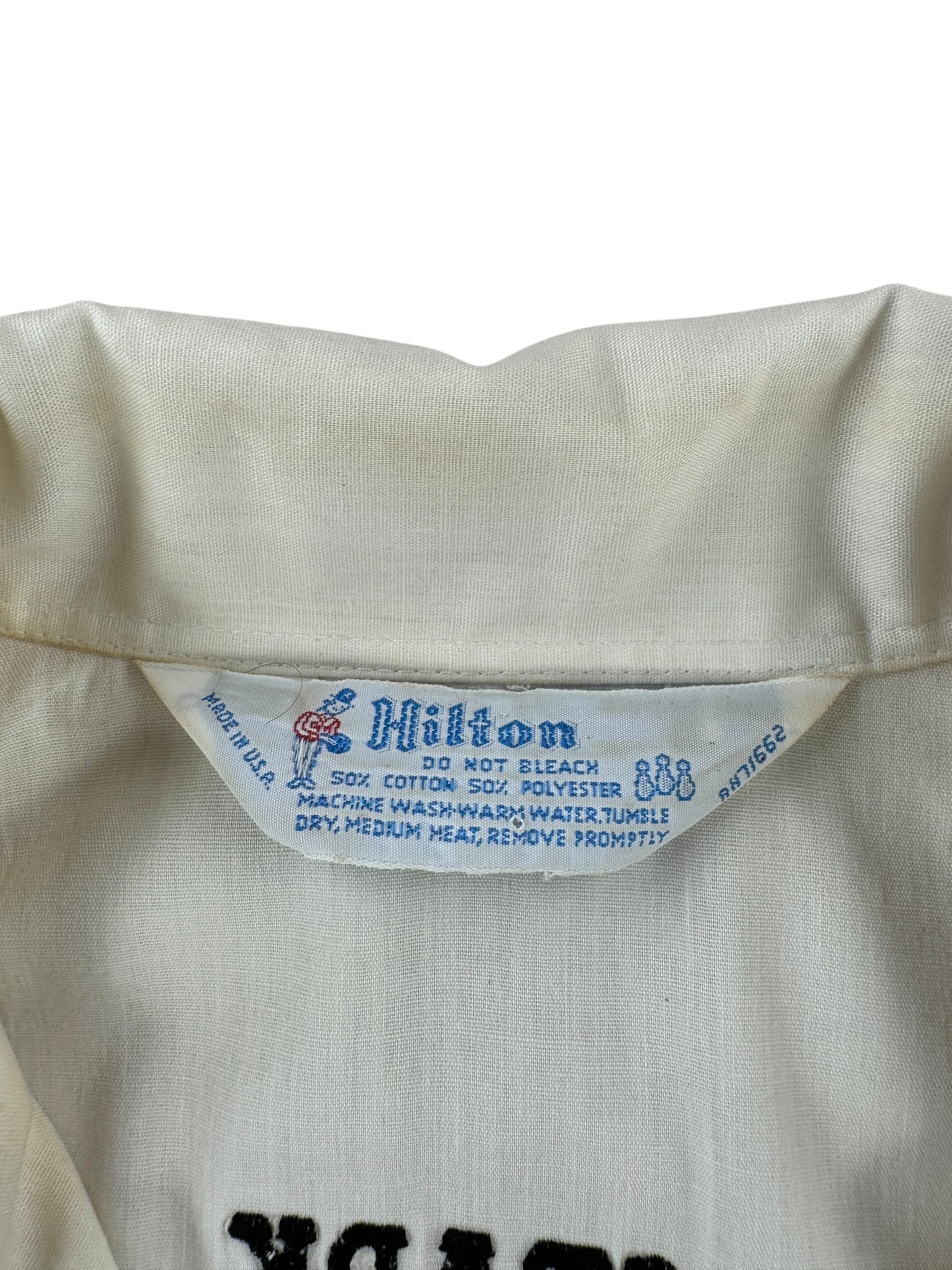 Tag on Vintage Hilton Buzzard Club Chainstitched Bowling Shirt SZ L