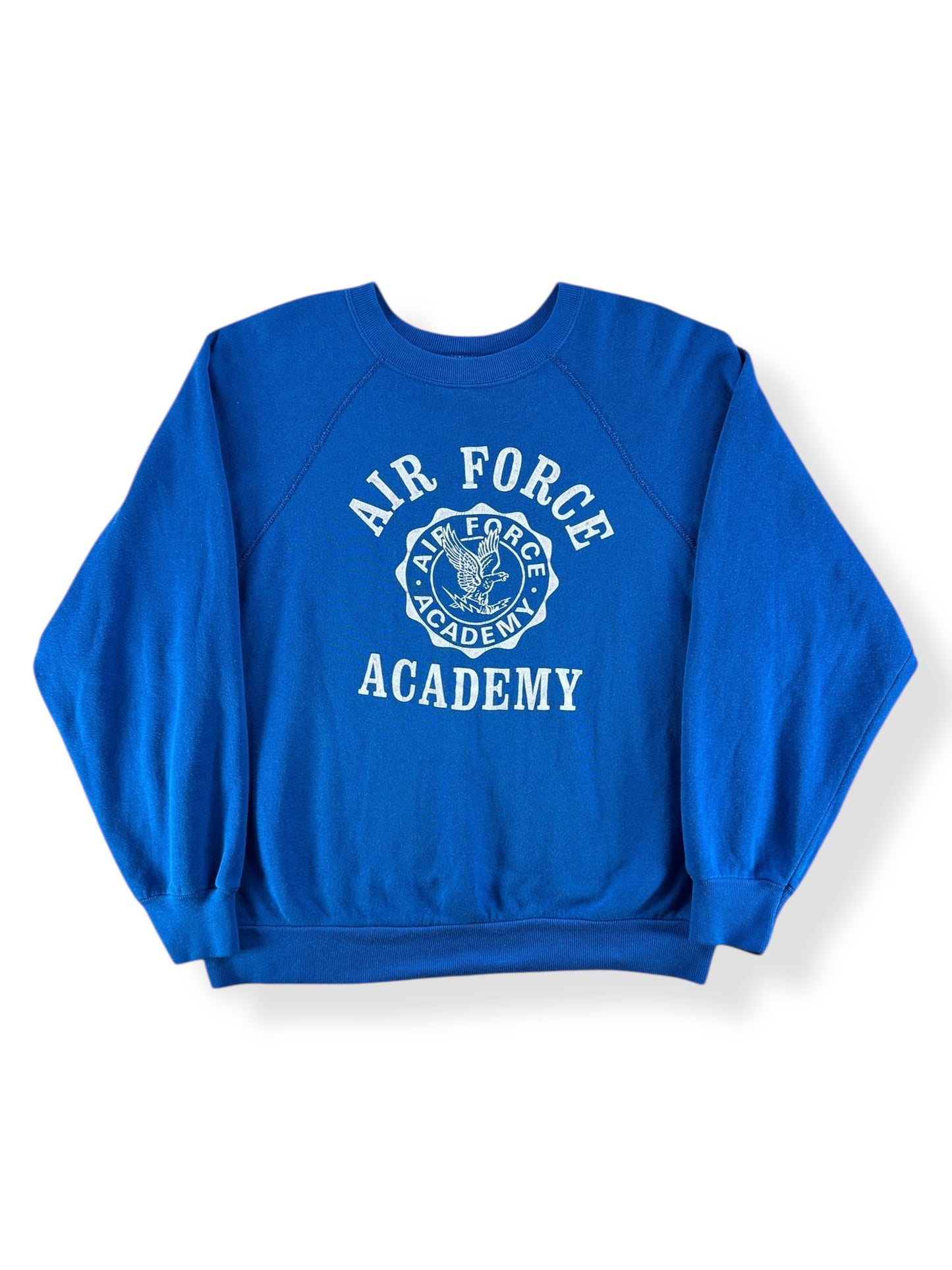 Front of Vintage Air Force Academy Blue Flocked Crewneck SZ L