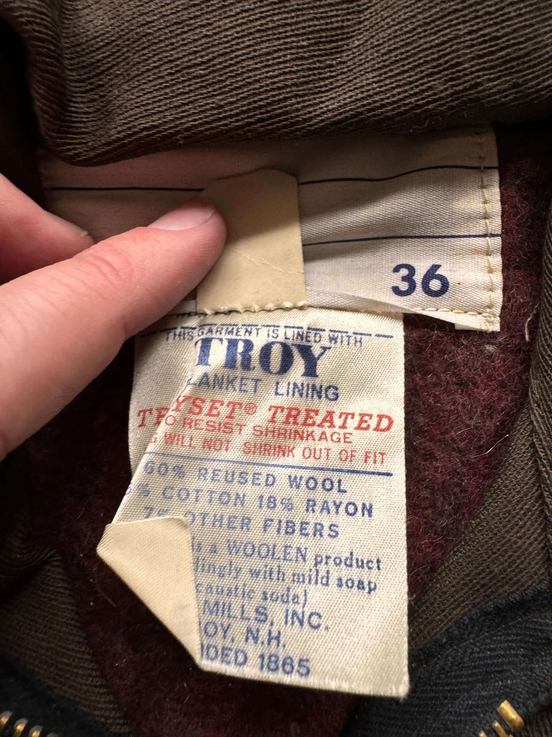 tag on Vintage Brown Troyset Blanket Lined Gas Station Jacket SZ 36