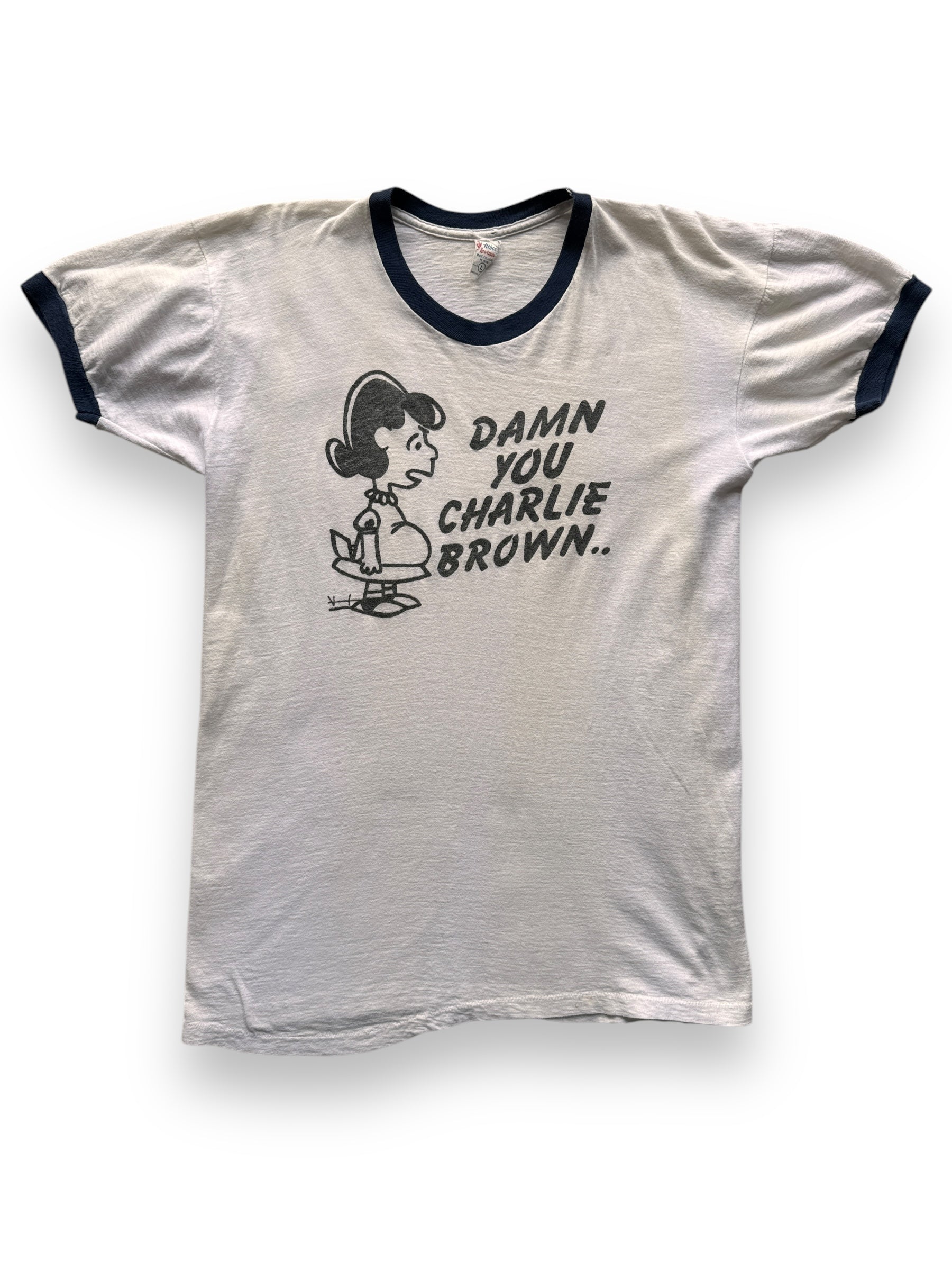 front of Vintage Charlie Brown Ringer Tee SZ M