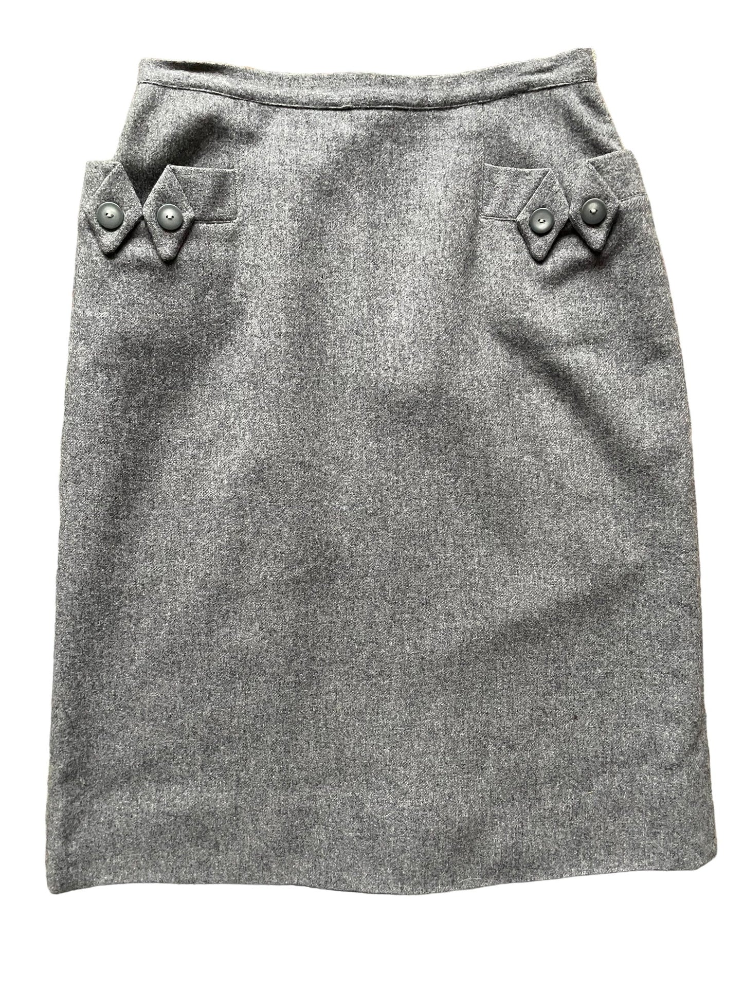 Full front view of Vintage 1940s Grey Wool Skirt with Cool Pockets SZ S | Seattle True Vintage | Barn Owl Ladies Vintage