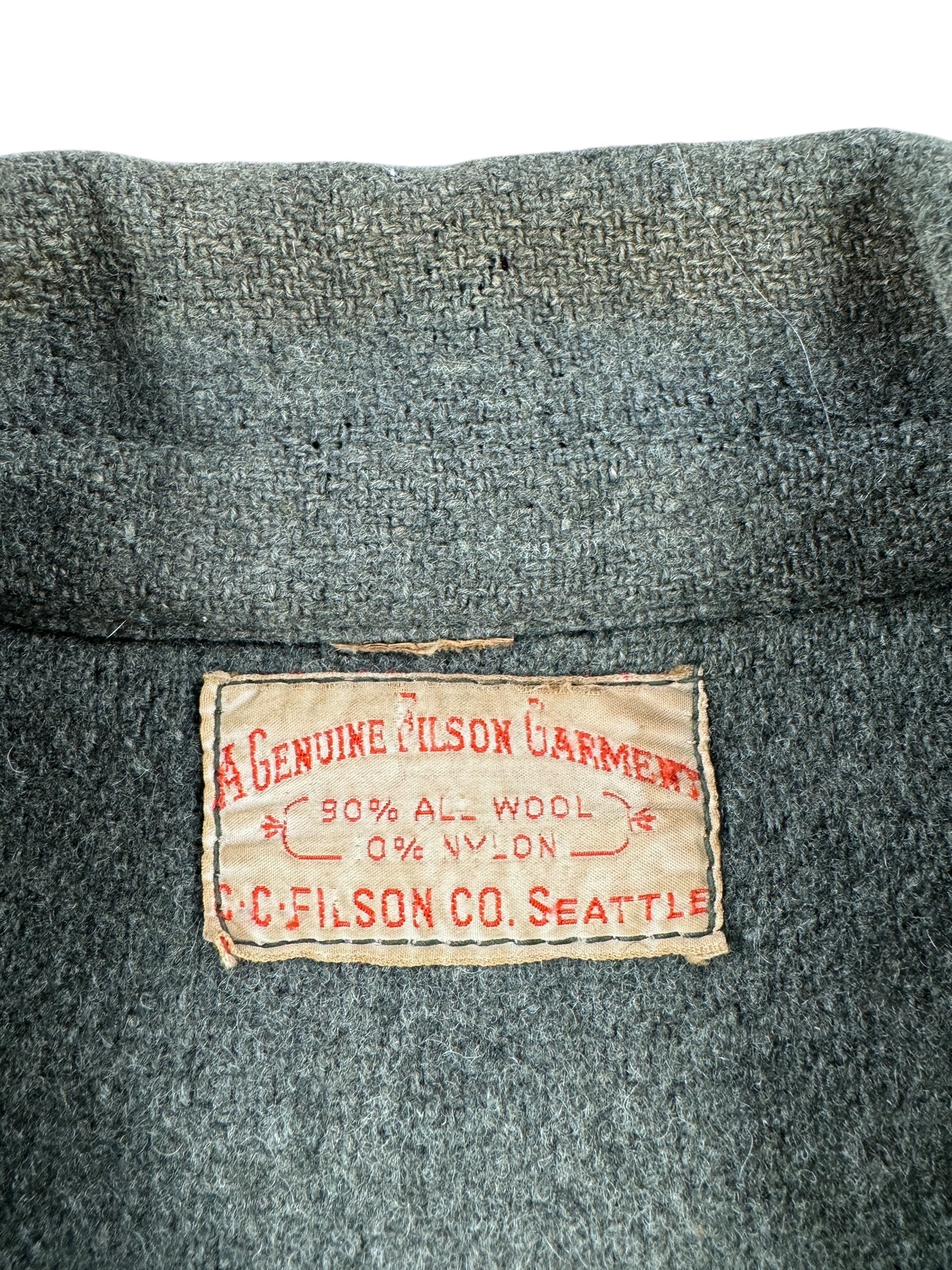 Label on Vintage Filson Wool/Nylon Blend Jacket SZ L AS IS